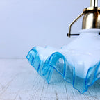 Vintage Italian Pendant Lamp: Blue & White Glass, Brass Accent, 1950s