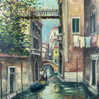 Venice Canal Original Vintage Oil Painting, Italy, 1960s, Signed, Framed