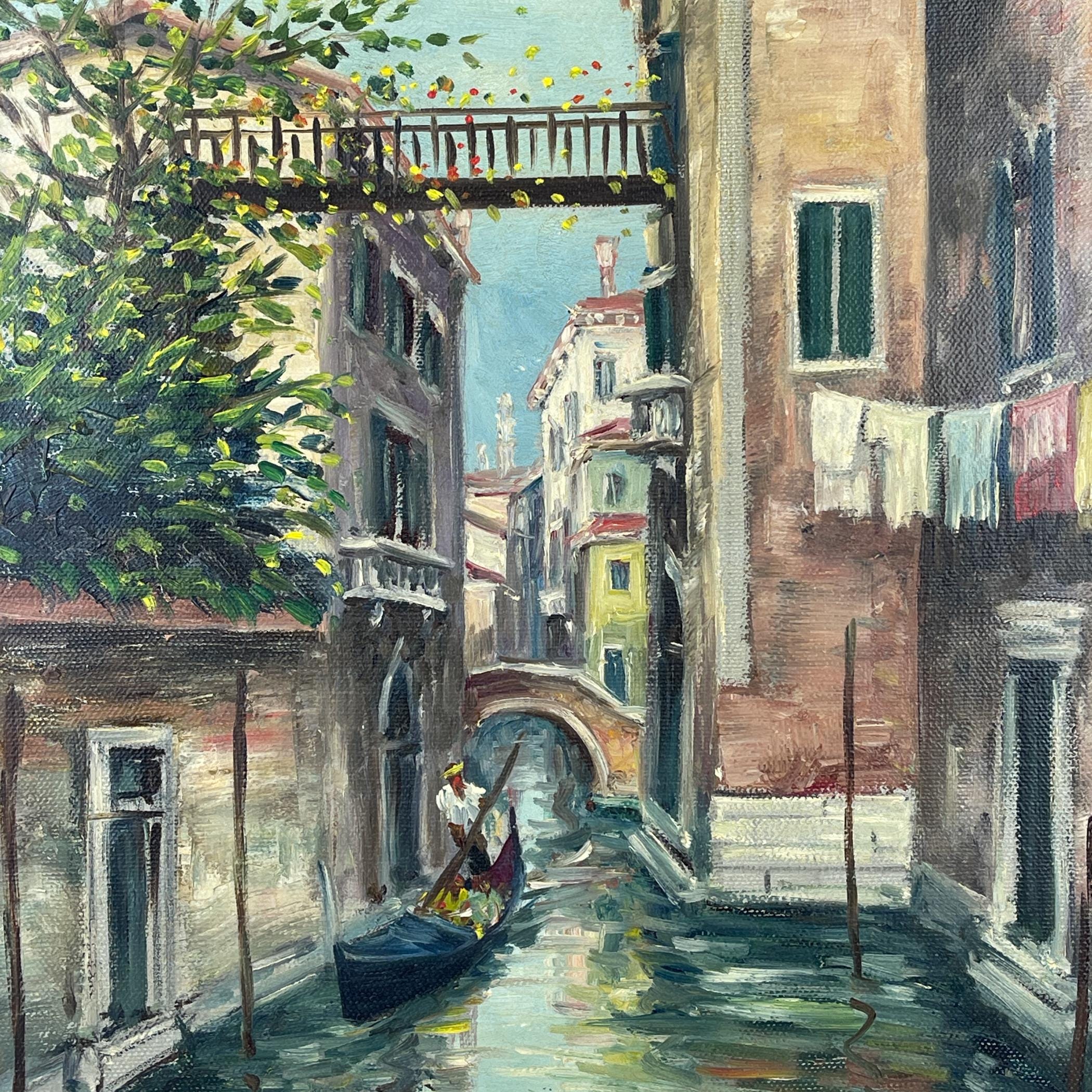 Venice Canal Original Vintage Oil Painting, Italy, 1960s, Signed, Framed
