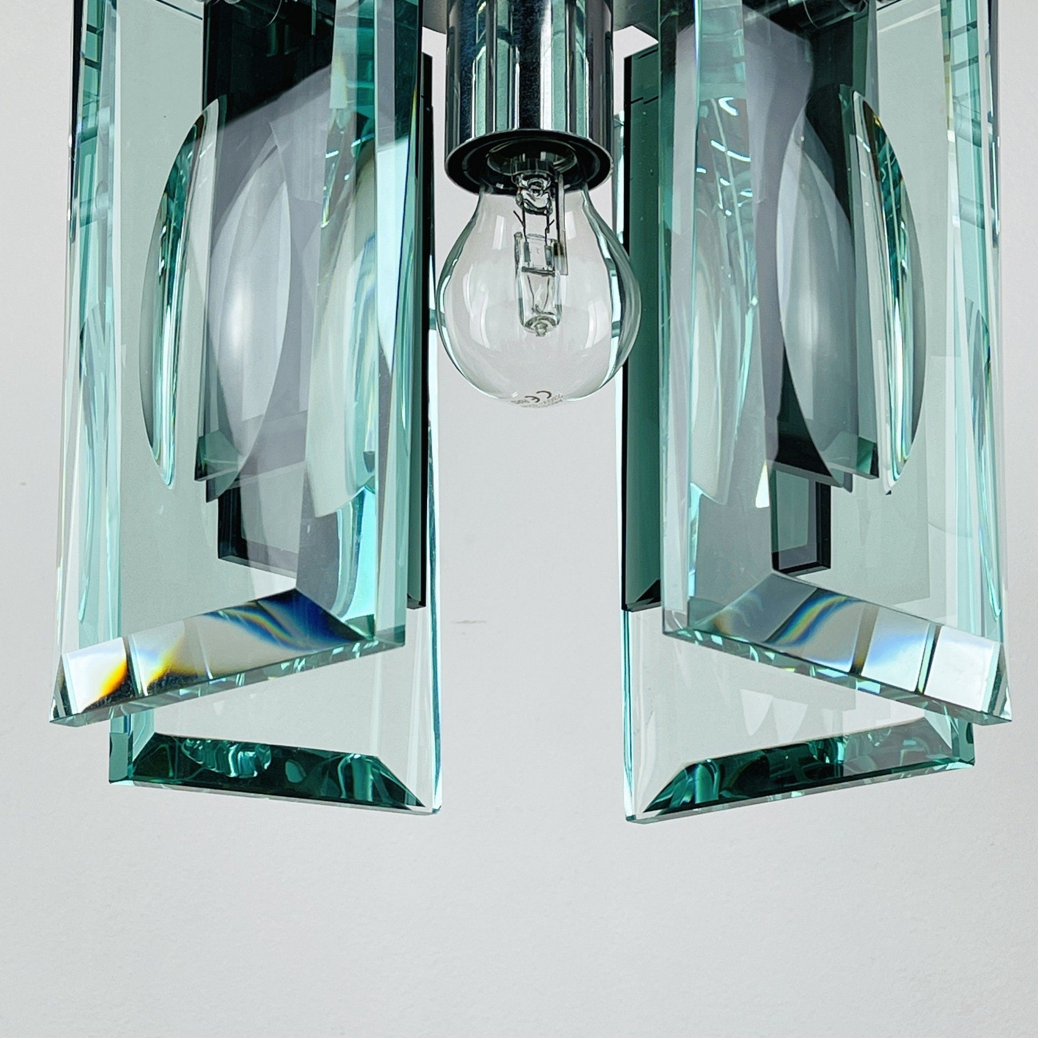 Fontana Arte Art Glass Pendant Lamp: Italian MCM 70s Design
