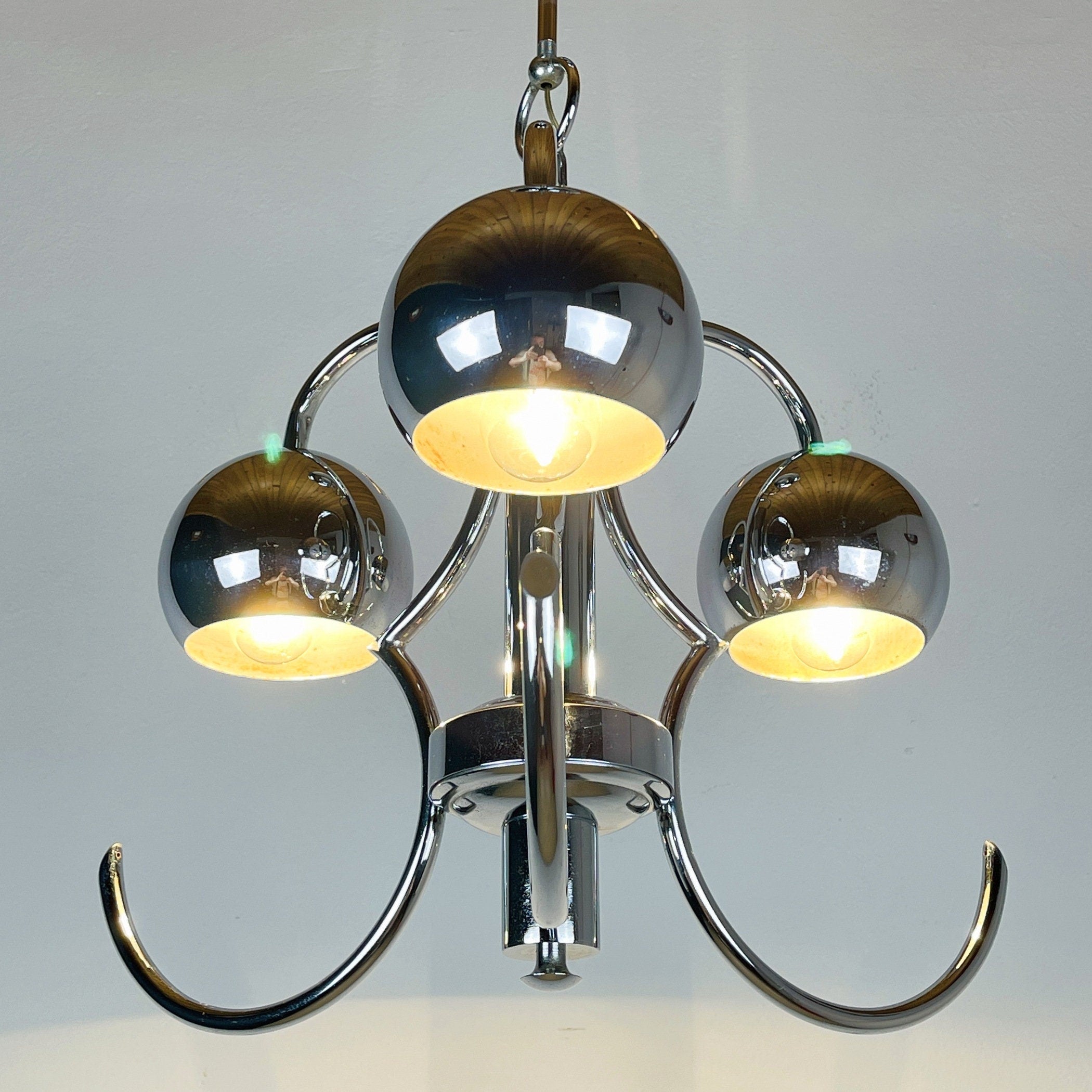 Vintage Italian Eyeball Pendant Lamp: Chrome Space Age Lighting, 1970s