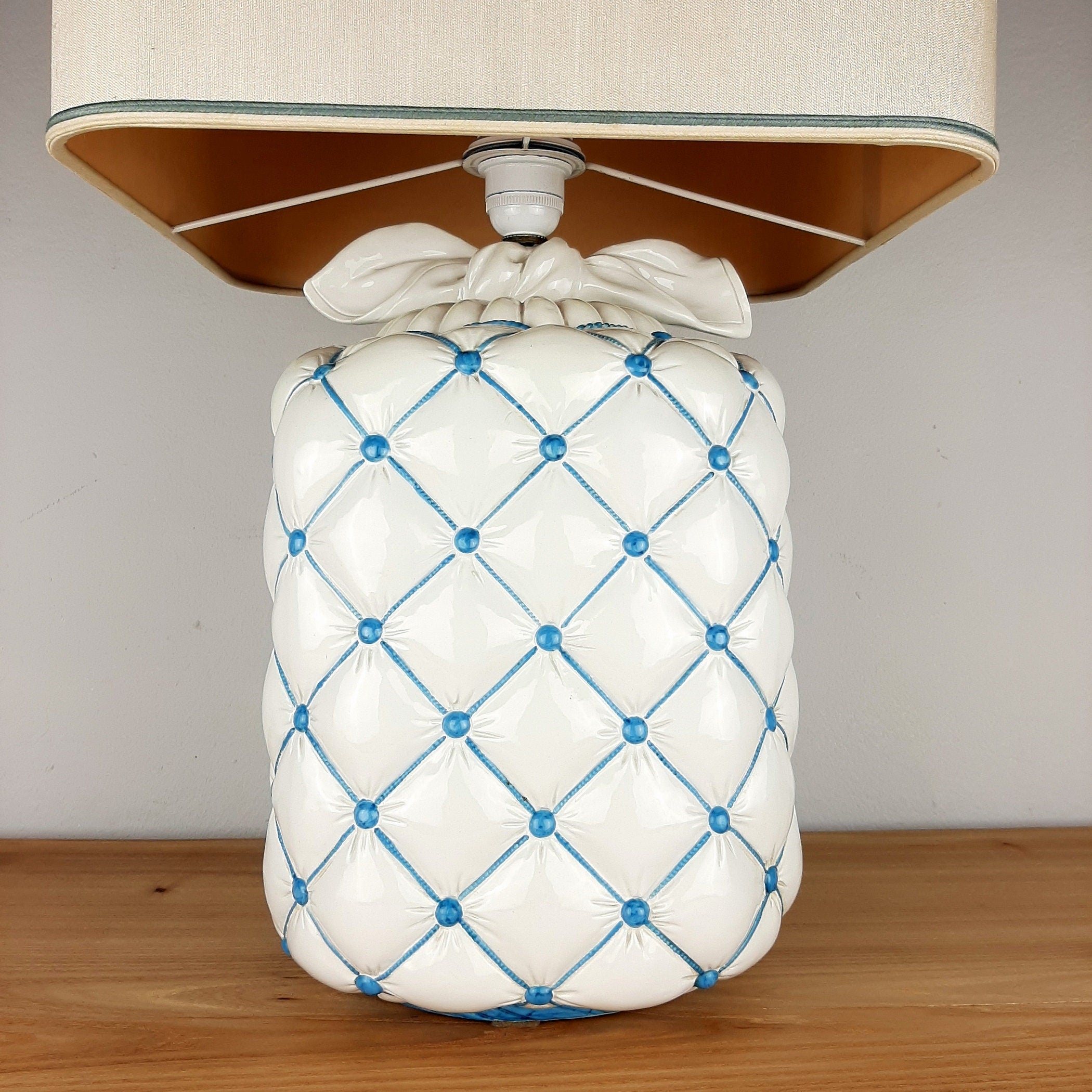 Vintage ceramic table lamp Italy 1960s Pillow lamp quilt nightlamp Retro home lighting
