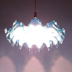 Vintage Italian Pendant Lamp: Blue & White Glass, Brass Accent, 1950s