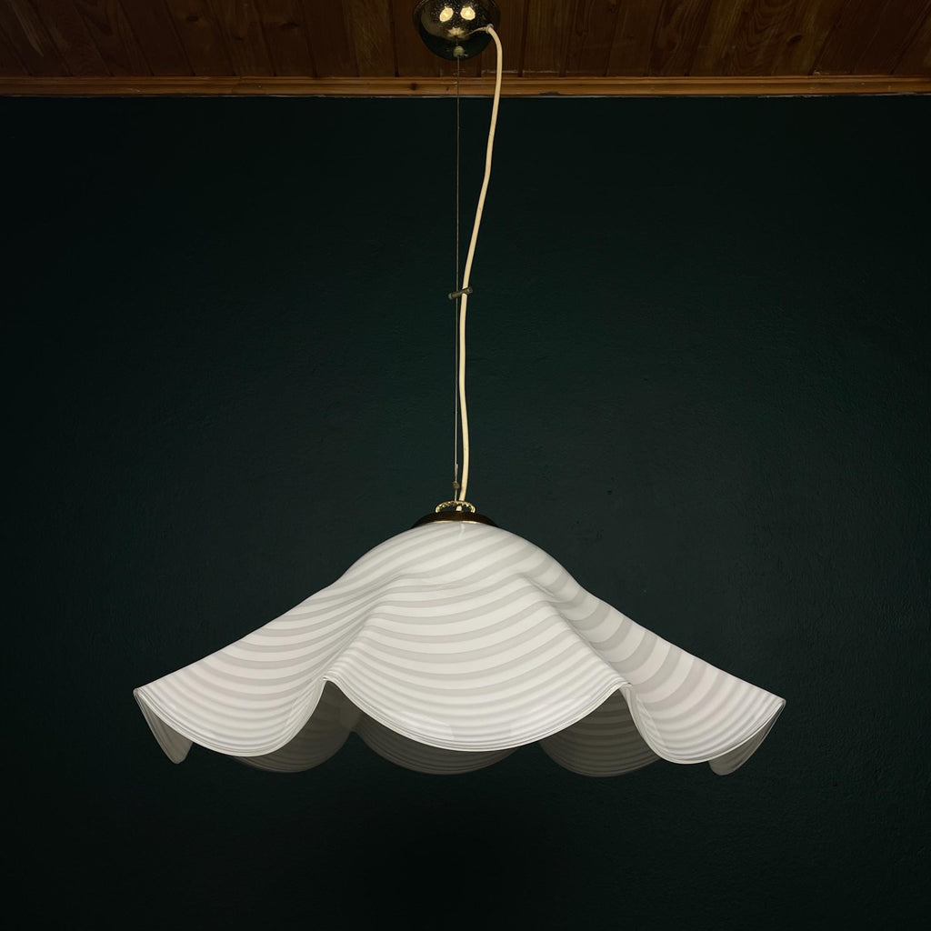 Vintage swirl white Murano glass pendant lamp, Italy 1970s