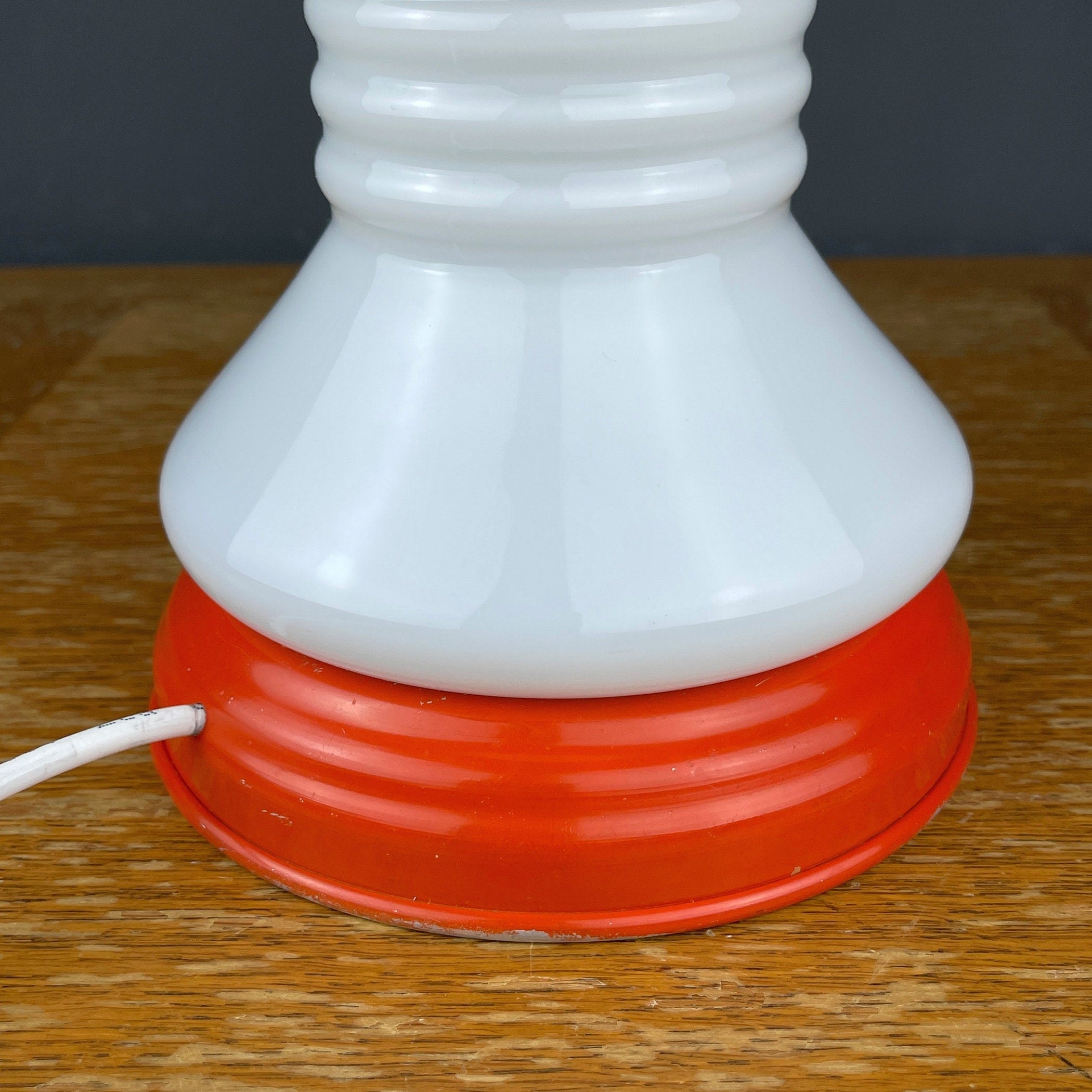 Vintage White Opaline Glass Table Lamp: Italian Mid-Century Modern Lighting