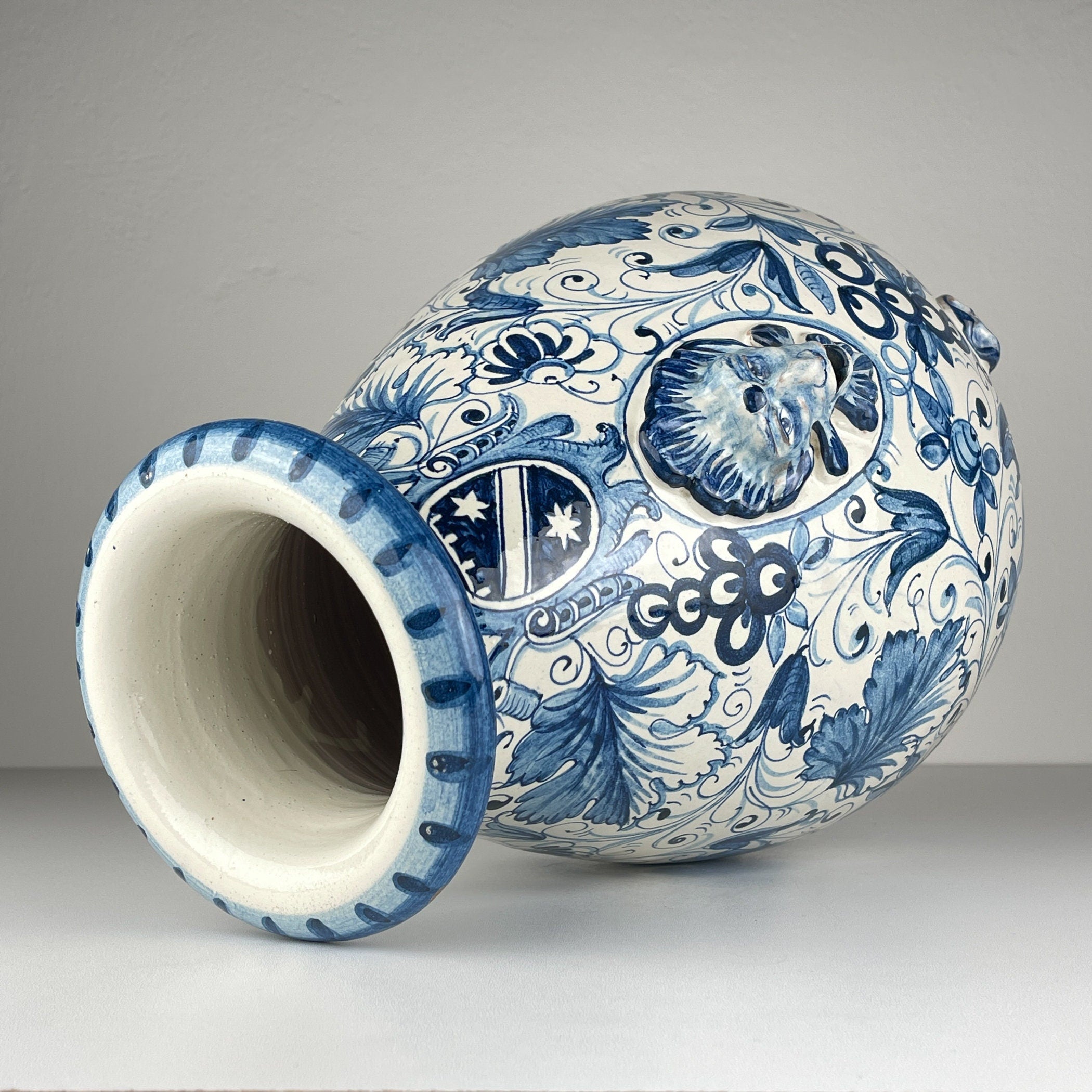 Large blue ceramic vase by IMA from Montelupo Florentino, Italy 1980s