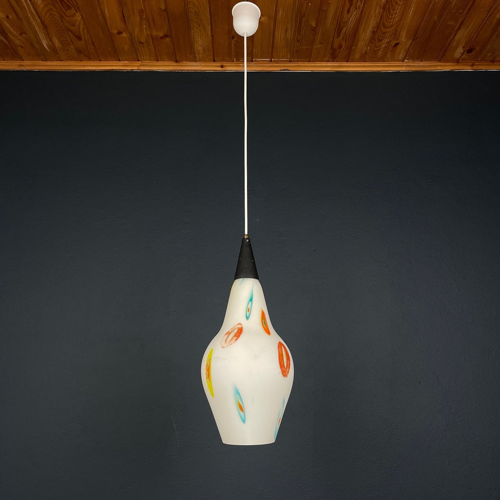 Mid-century multicolor opaline murano glass pendant lamp by Stilnovo Italy 1950s