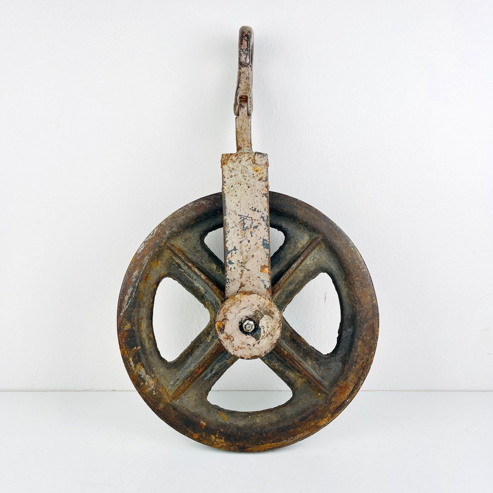 Vintage large pulley Yugoslavia 1970s Industrial Home Decor Retro Loft Steel Rope Pulley