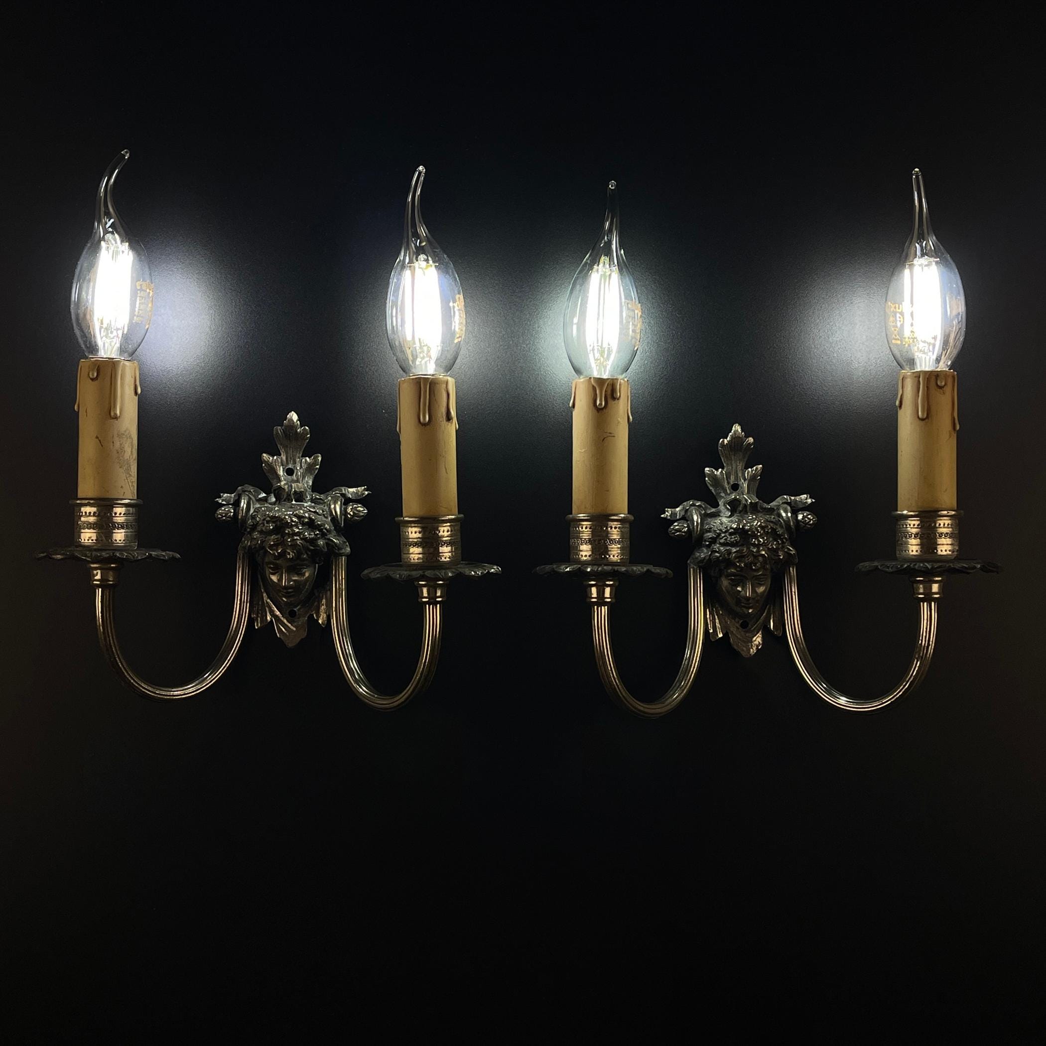 Antique silver plated wall lamp, France, 1930s, Set of 2, Vintage home decor