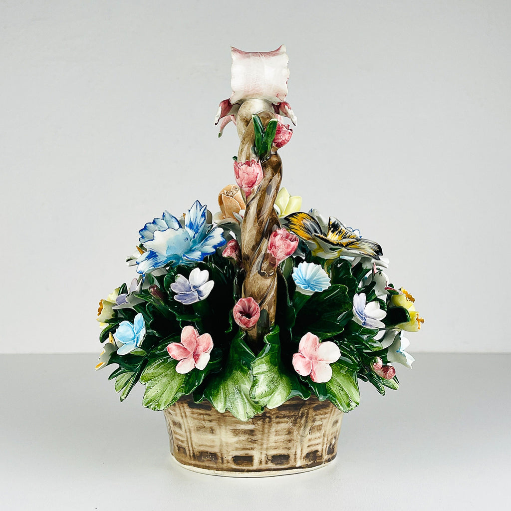Vintage Capodimonte Ceramic Flower Basket by S. Rioleva, Italy 1960s