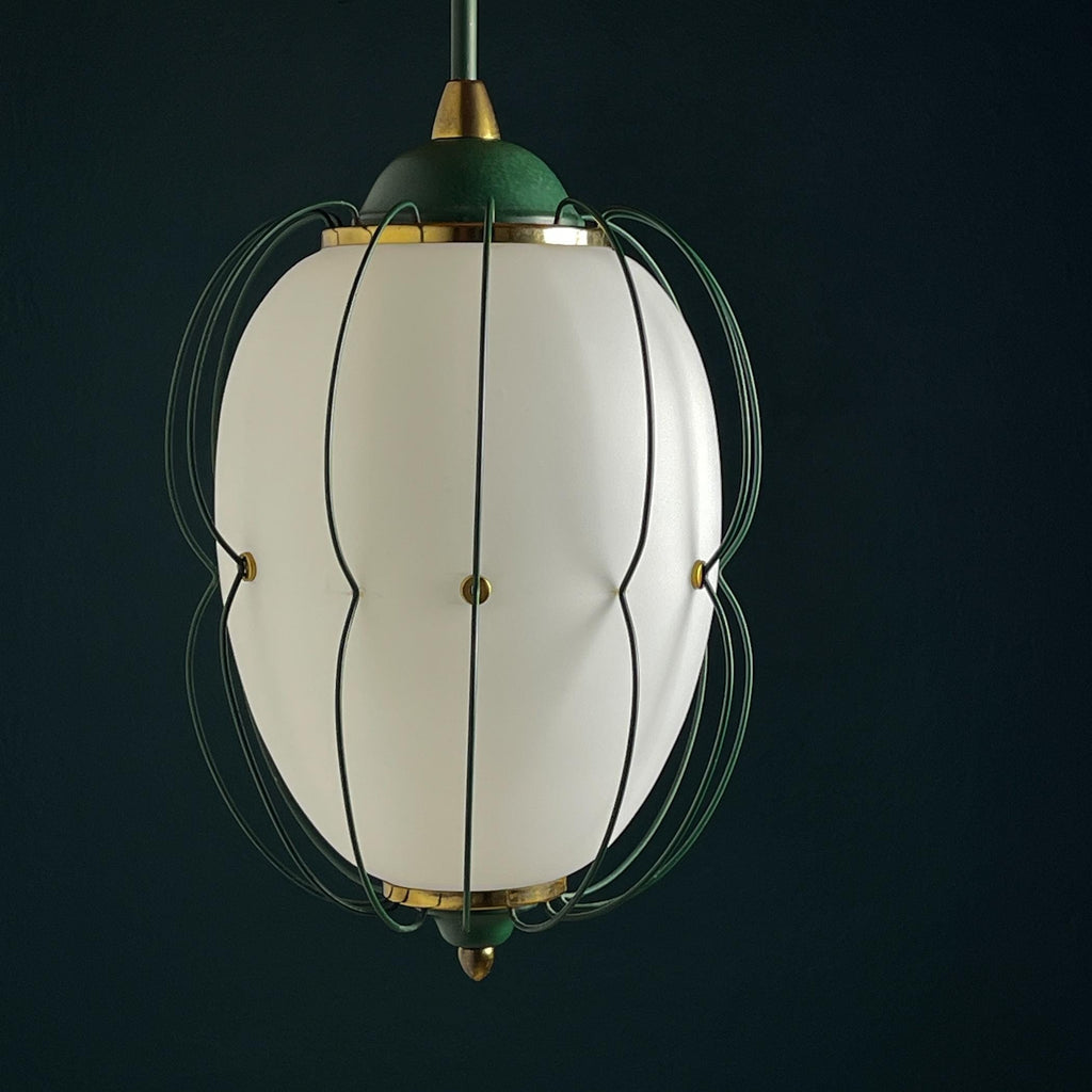Chandelier by Angelo Lelii for Arredoluce, Italy 1958, Opaline glass and brass