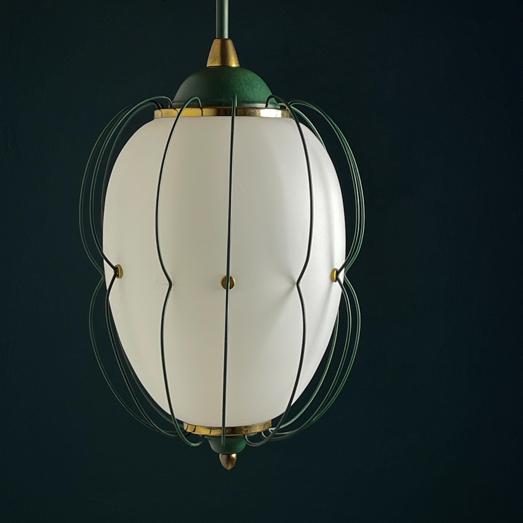 Chandelier by Angelo Lelii for Arredoluce, Italy 1958, Opaline glass and brass