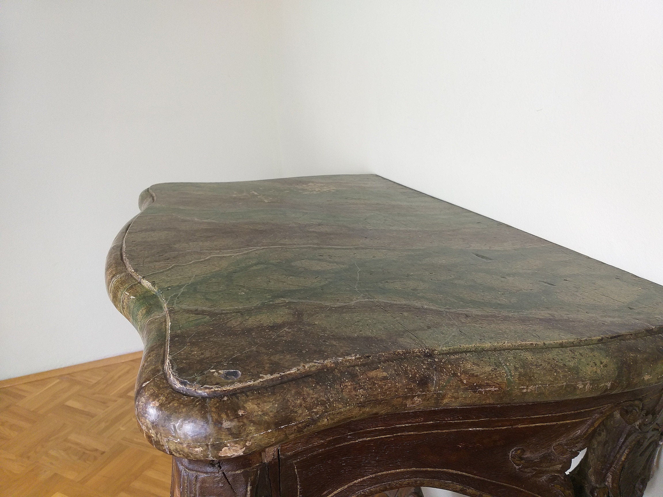Antique old church console table 19th century Germany Original decorative wood carving Baroque