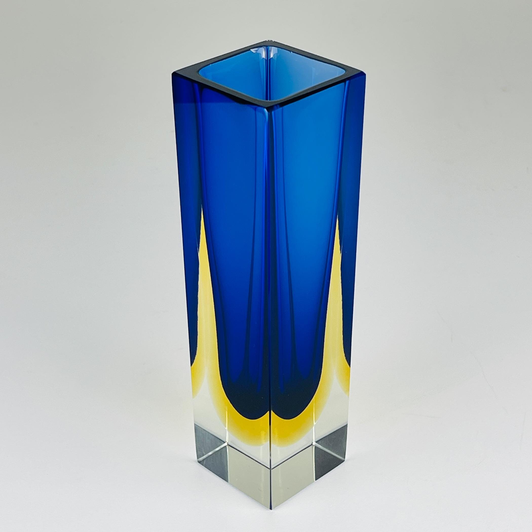 Sommerso blue Murano glass vase, style Flavio Poli, Italy 1970s, Vintage home decor