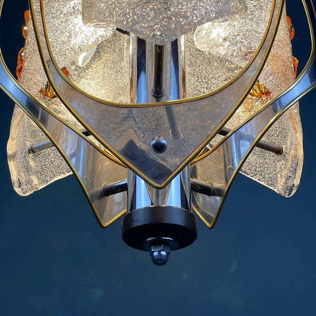 Vintage Amber Murano Glass Chandelier: Mazzega Toni Zuccheri, Italy 1970s