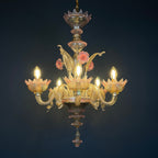 Murano chandelier Italy 1980s Pink and clear Italian home decor
