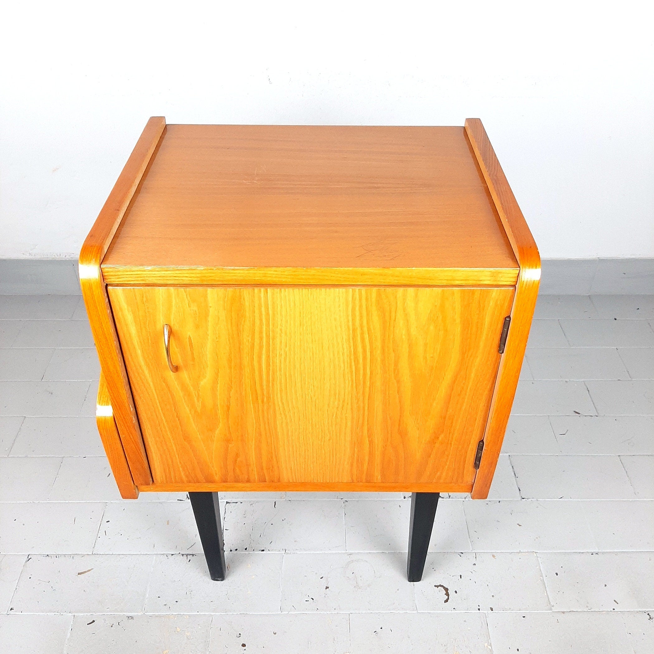 Mid-century bedside table Yugoslavia Retro Modern 1970s Polished Nightstand Storage