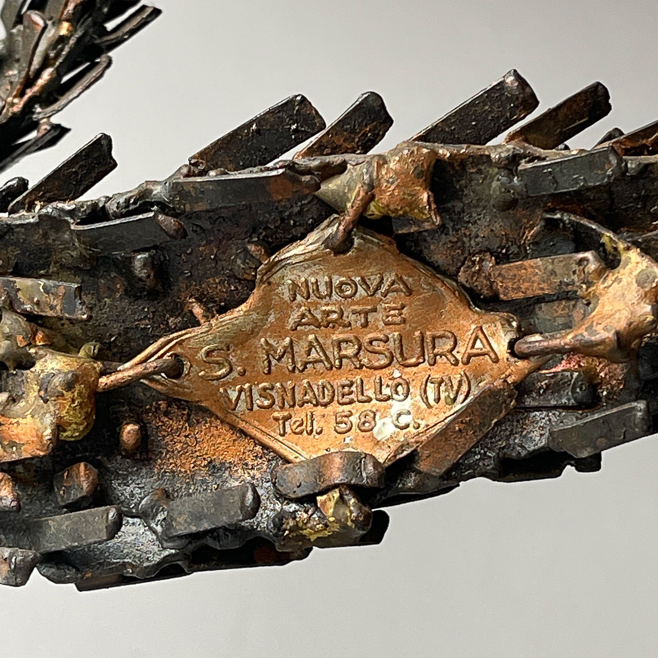 Vintage metal Brutalist sculpture Bird by Salvino Marsura, Italy 1957, Mid-century Modern