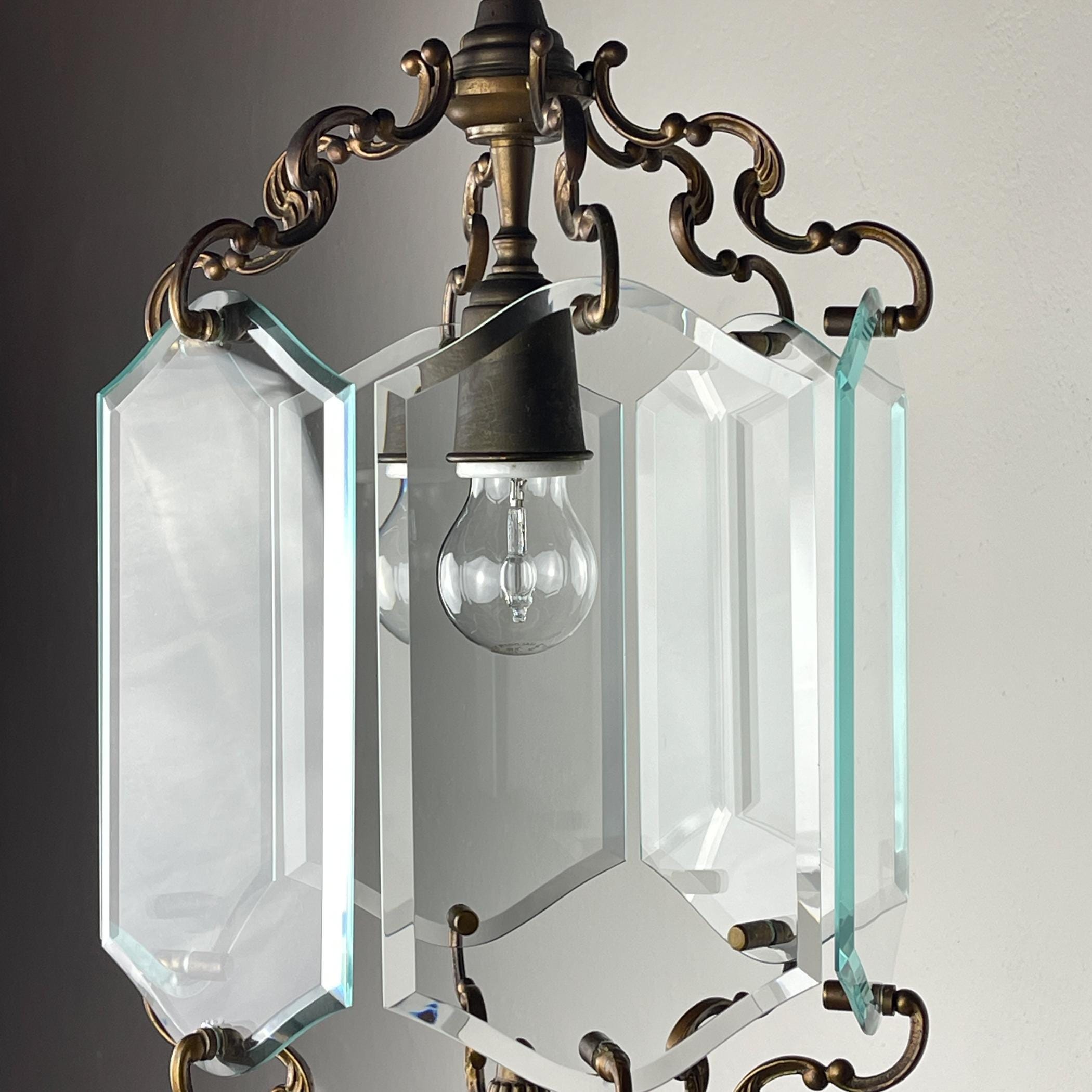 Vintage bronze pendant lamp, in style of Pietro Chiesa For Fontana Arte, Italy, 1950s