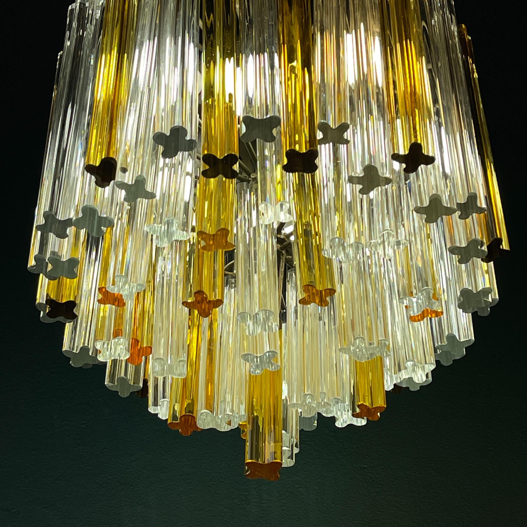 Original cascade Murano glass Crystal Prism Chandelier from Venini, Italy 1970s