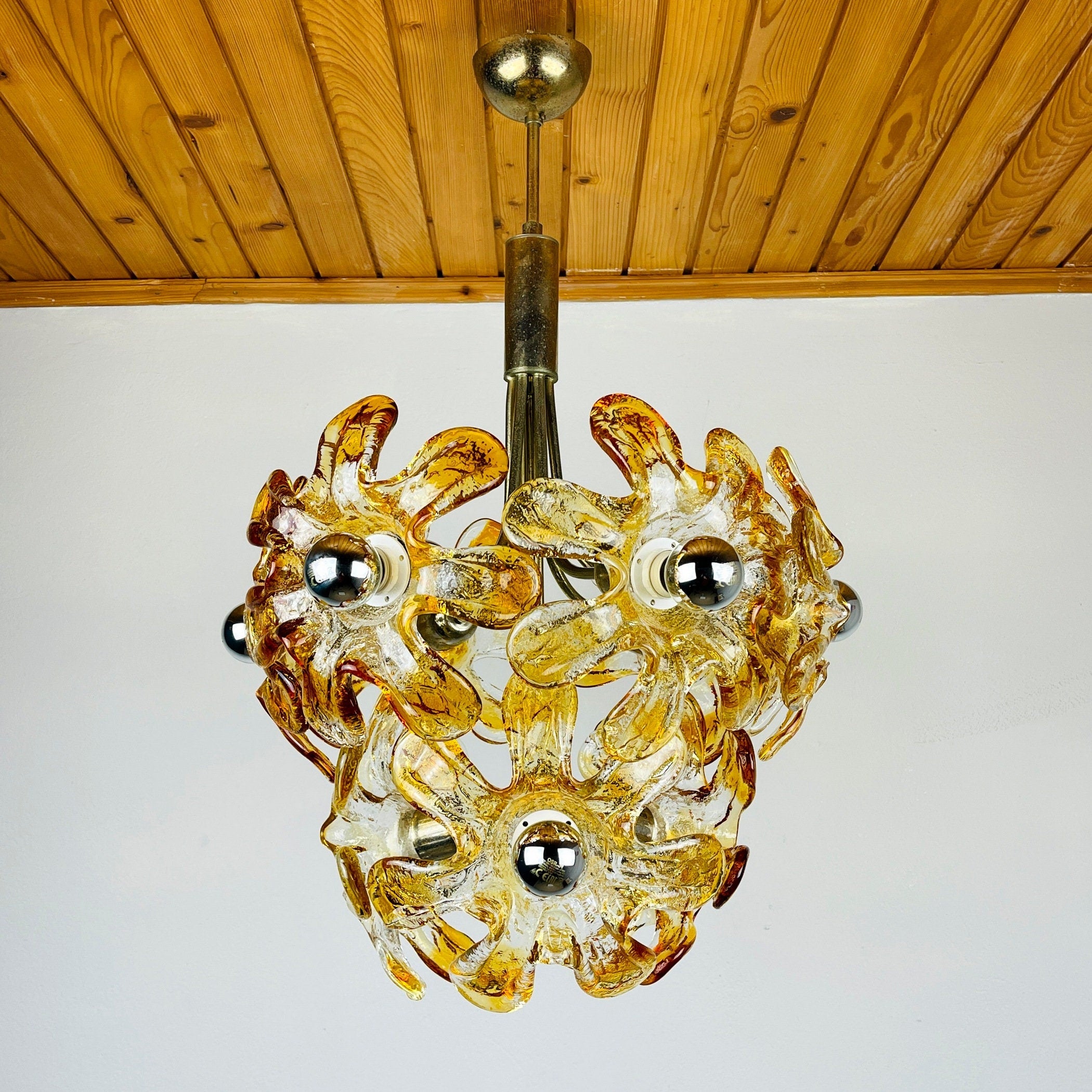 Vintage Amber Murano Glass Flower Chandelier - Mazzega Italian Lighting