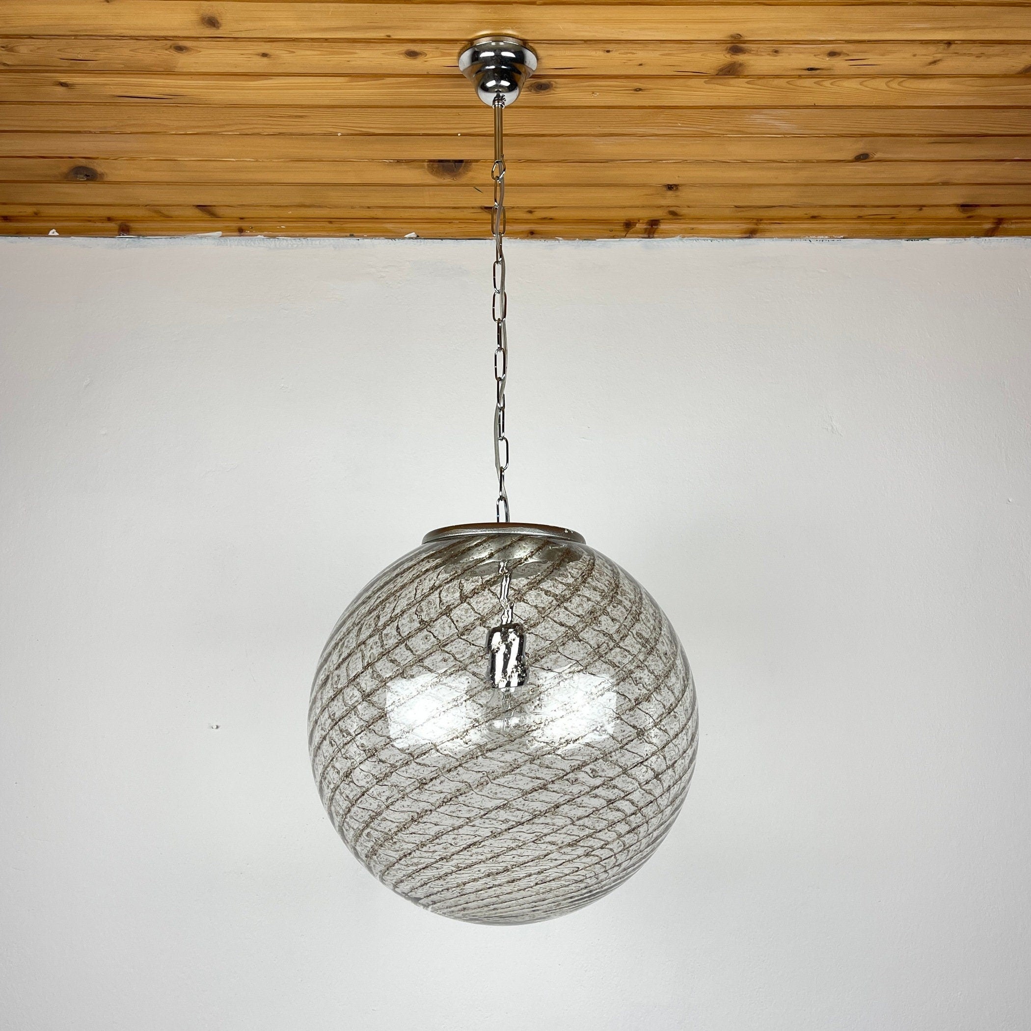 Vintage La Murrina Swirled Murano Glass Pendant Lamp - 1970s Italian Lighting
