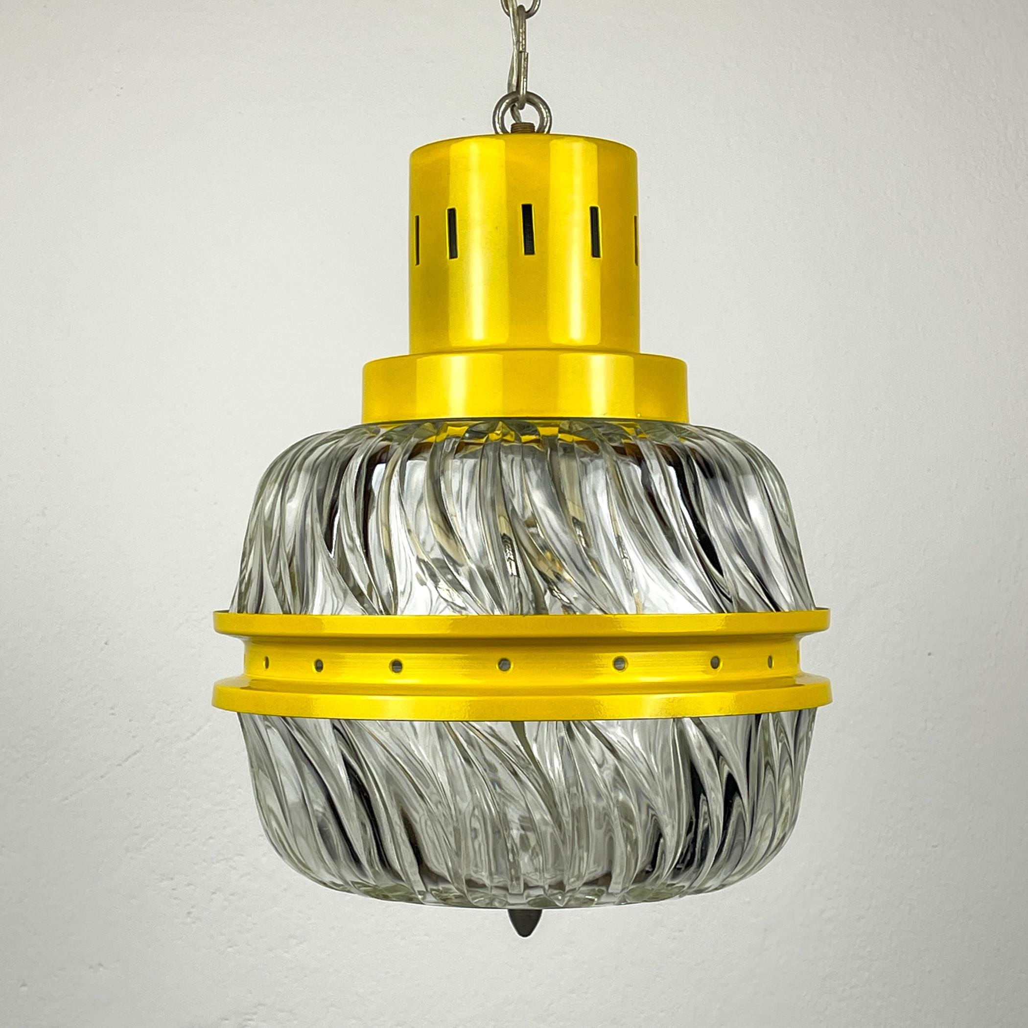 Mid-century yellow pendant lamp Italy 1960s Vintage Italian lighting Space Age