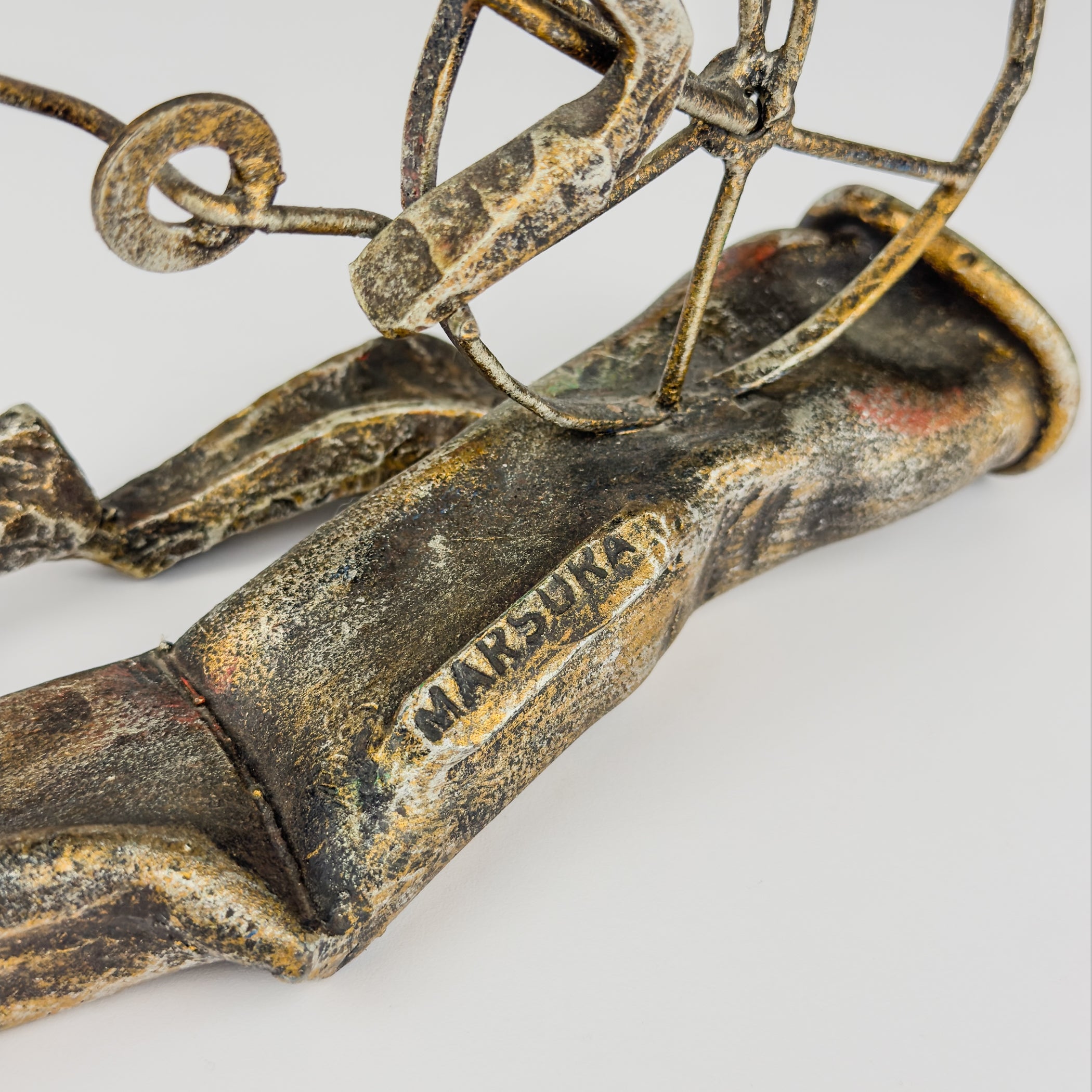 Vintage metal Brutalist sculpture Bicyclist by Salvino Marsura, Italy 1980s