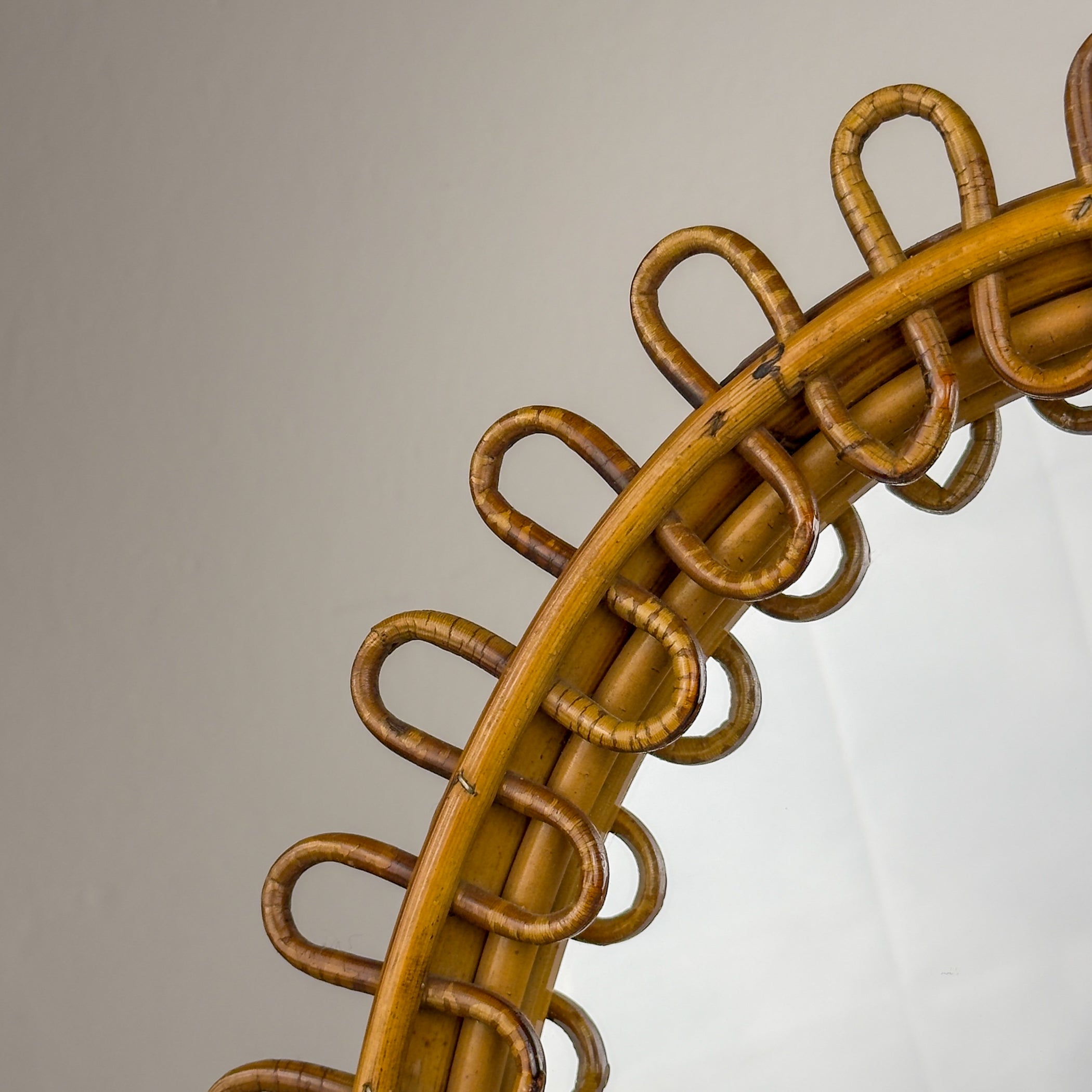 Vintage Oval Bamboo Mirror, attributed Franco Albini, Italy 1960s