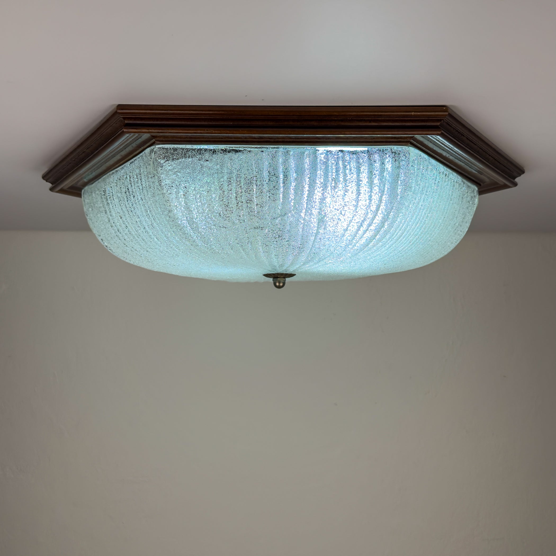 Vintage ice murano glass ceiling lamp Italy 1980s Flush Mount Light