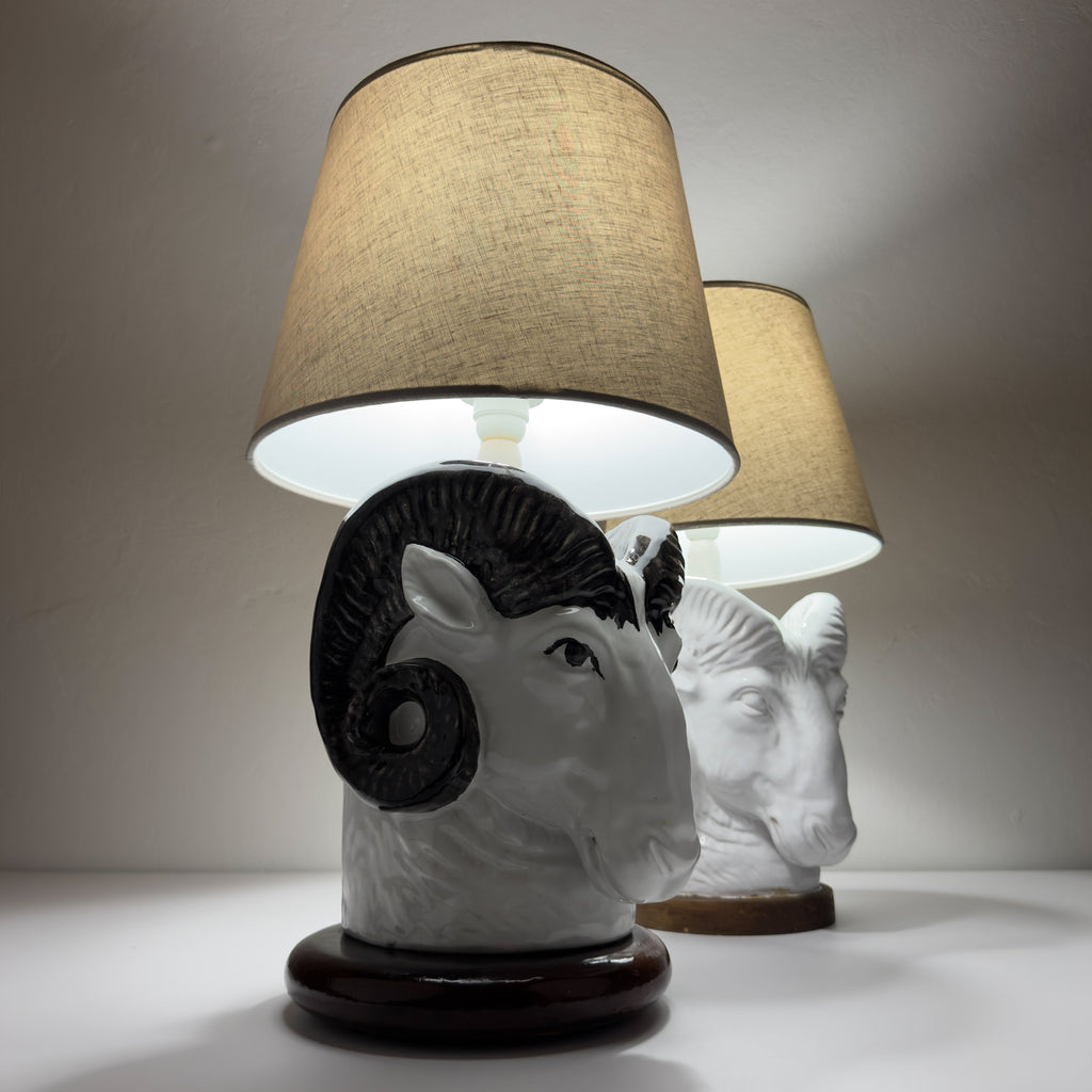 Vintage table lamps Ram Head, Italy 1970s Set of 2