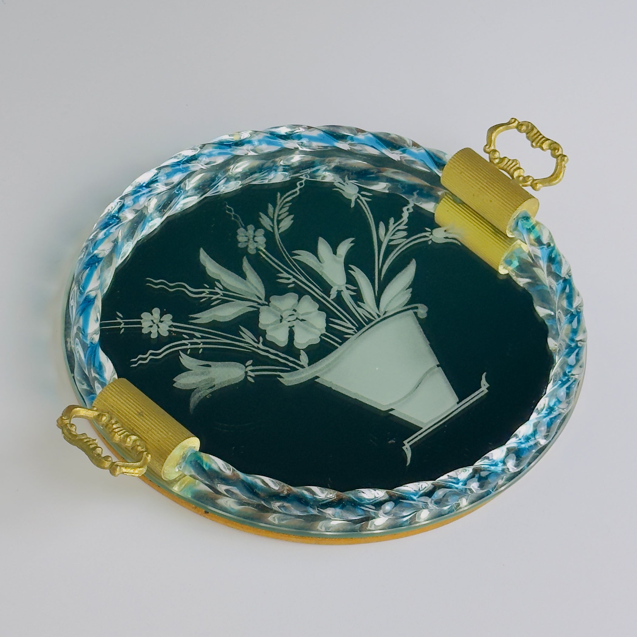 Vintage Venetian glass Mirror Tray, Italy 1950s