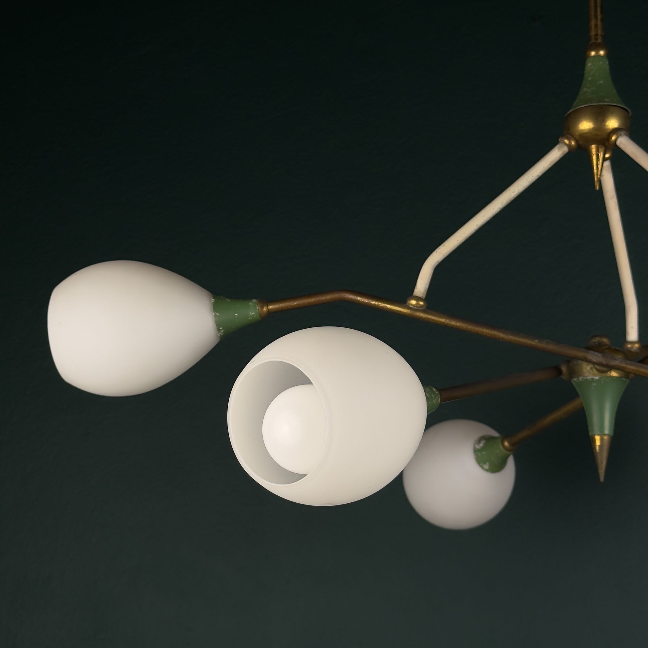 Mid-Century Stilnovo chandelier with Opaline Glass, Italy 1960s