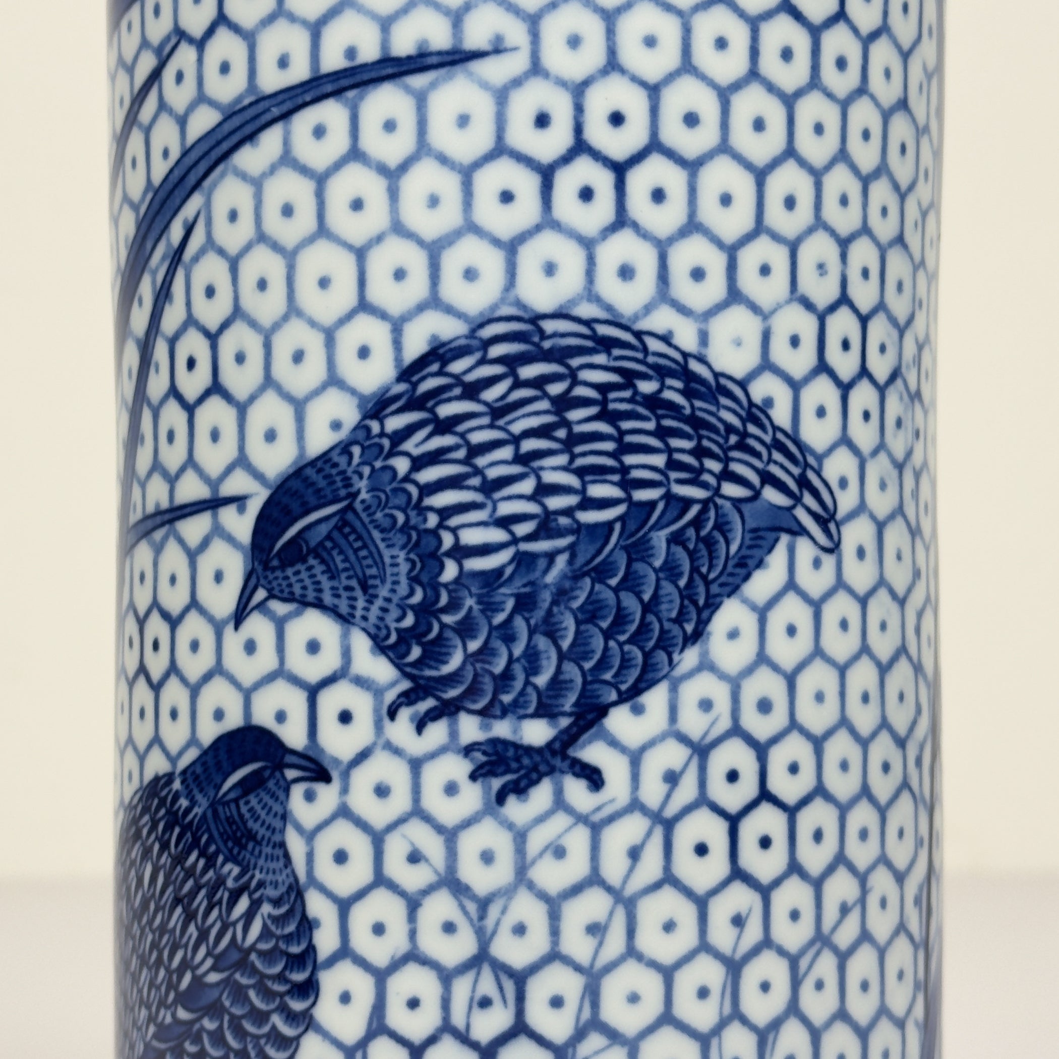 Vintage ceramic vase Quail and Millet, Japan 1970s