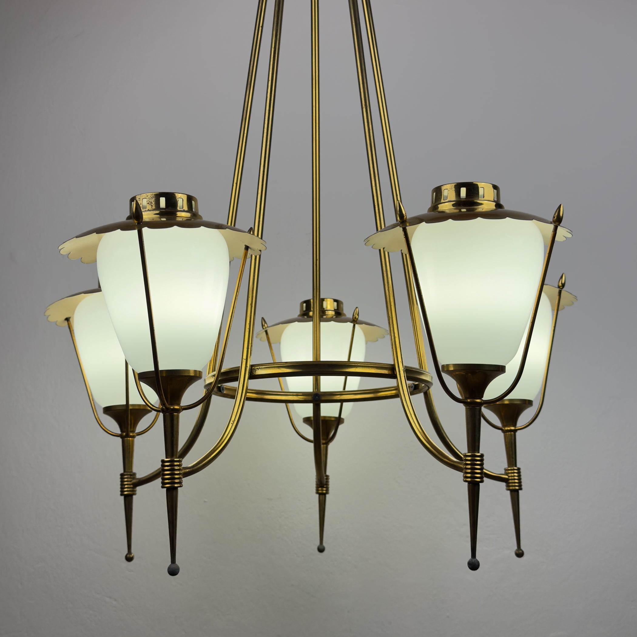 Vintage brass chandelier by Maison Arlus, Art Deco style, France 1950s