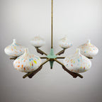 Mid-Century Stilnovo chandelier with teak and Murano Glass, Italy 1940-50s