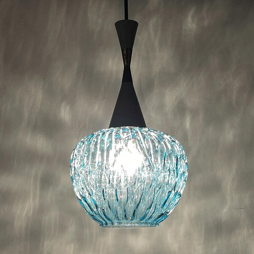 Vintage blue Murano pendant lamp by Stilnovo, Italy 1950s, Mid-century Italian modern