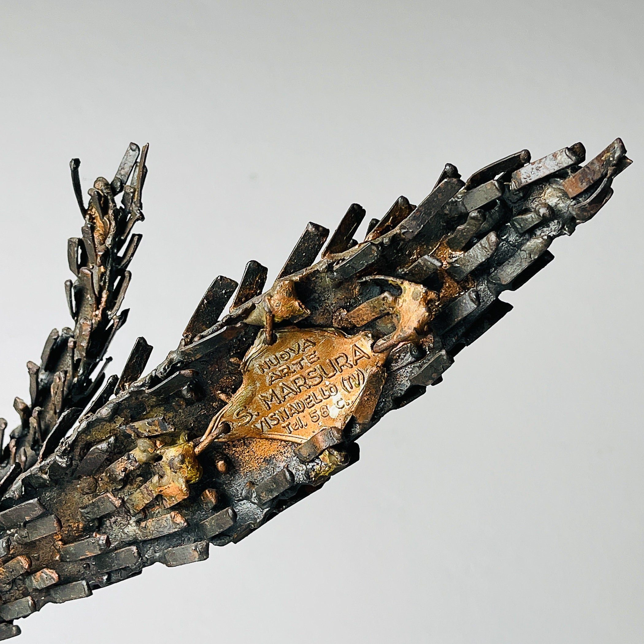 Vintage metal Brutalist sculpture Bird by Salvino Marsura, Italy 1957, Mid-century Modern
