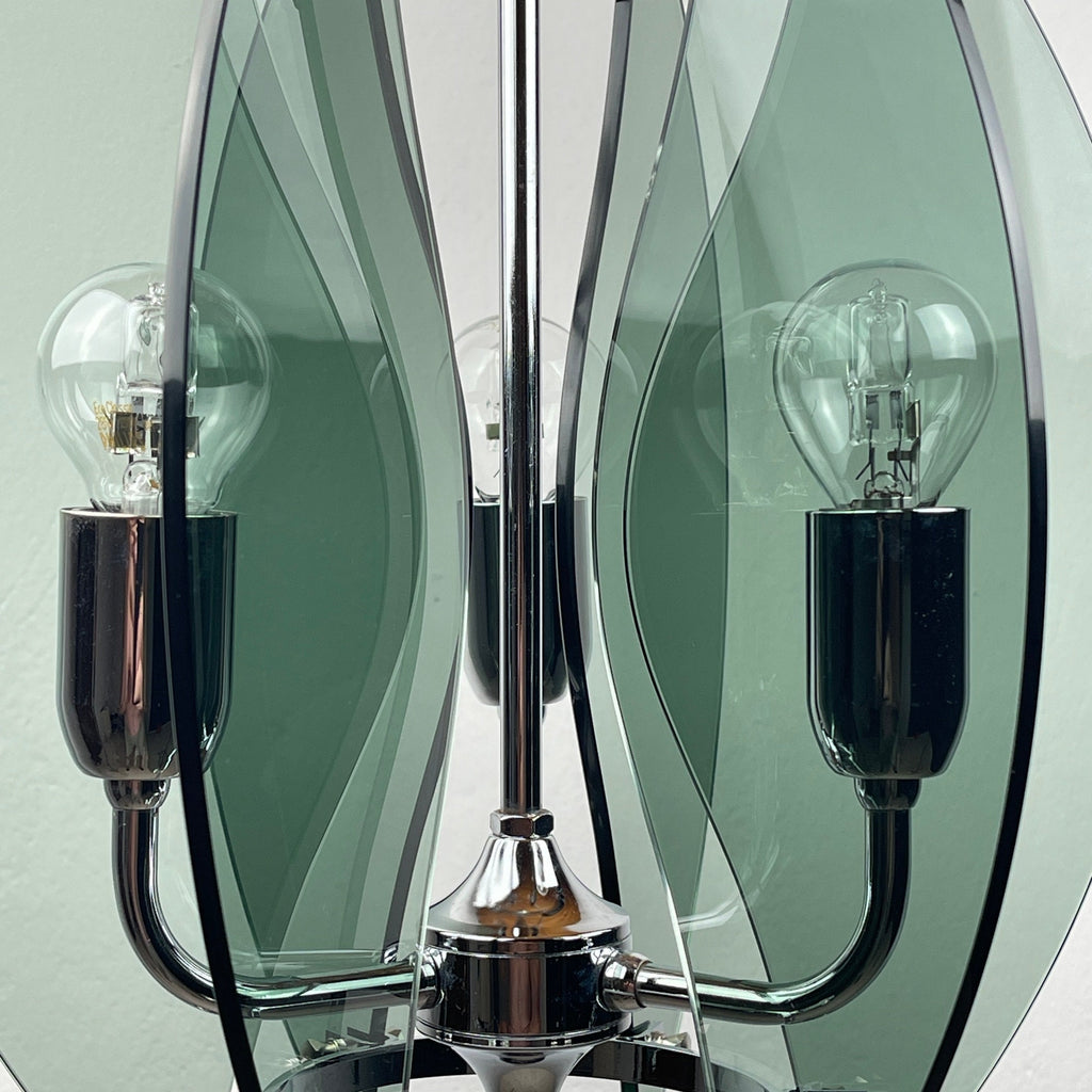 Veca Italian Chandelier: Mid-Century Smoked Glass Pendant Lamp