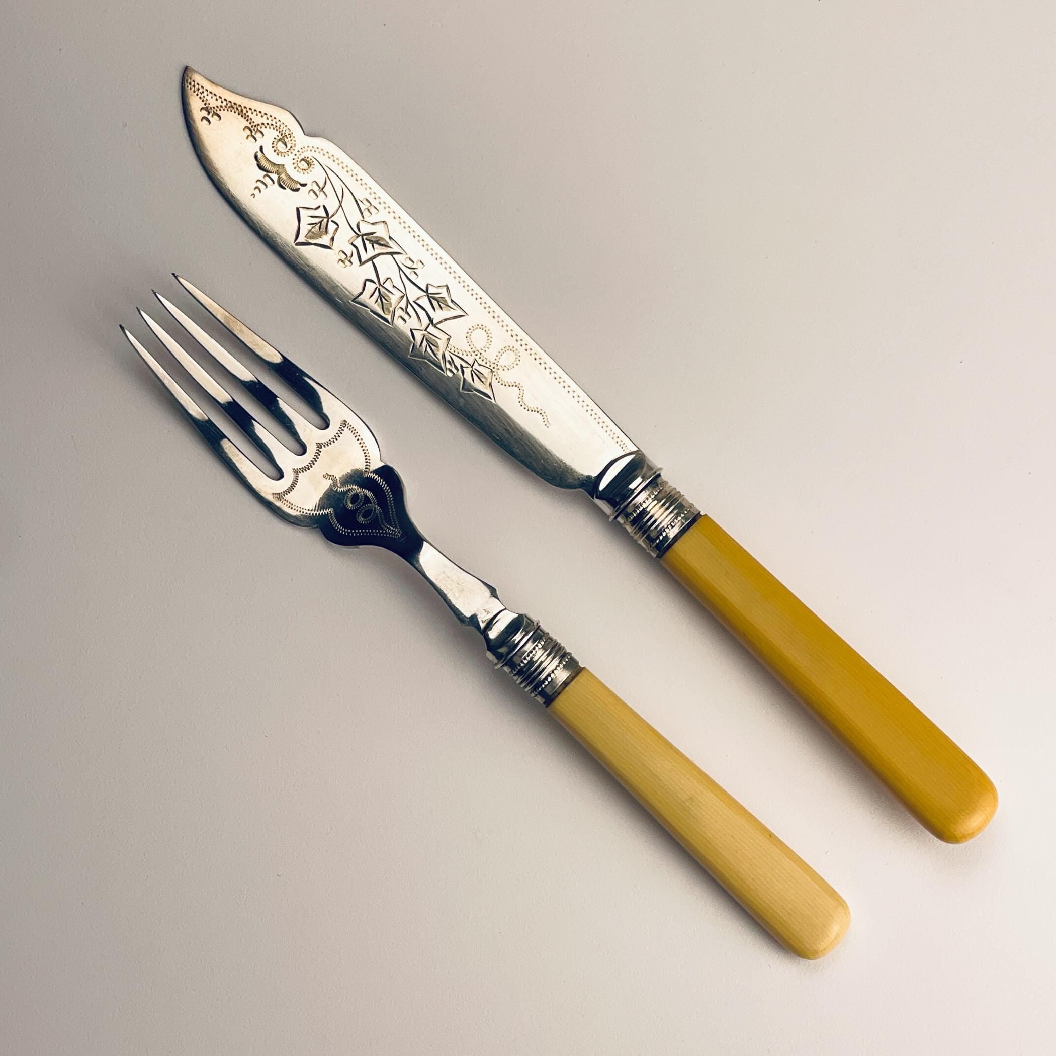 Antique Silver Plated Set Fish Knifes & Forks for 12 people, Sheffield England, 1910s