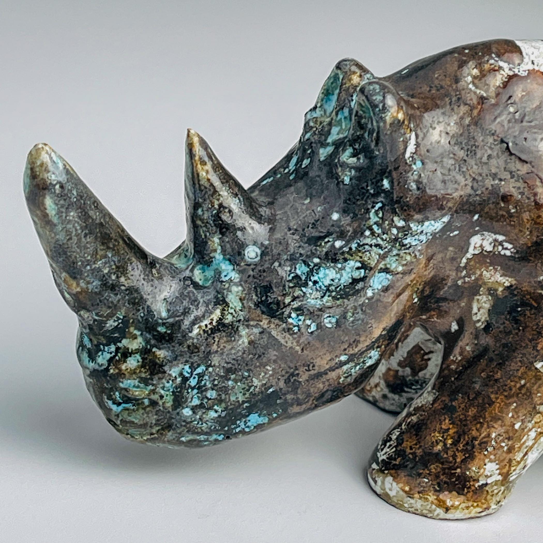 Ceramic sculpture Rhinoceros, Italy 1970s, Vintage home decor