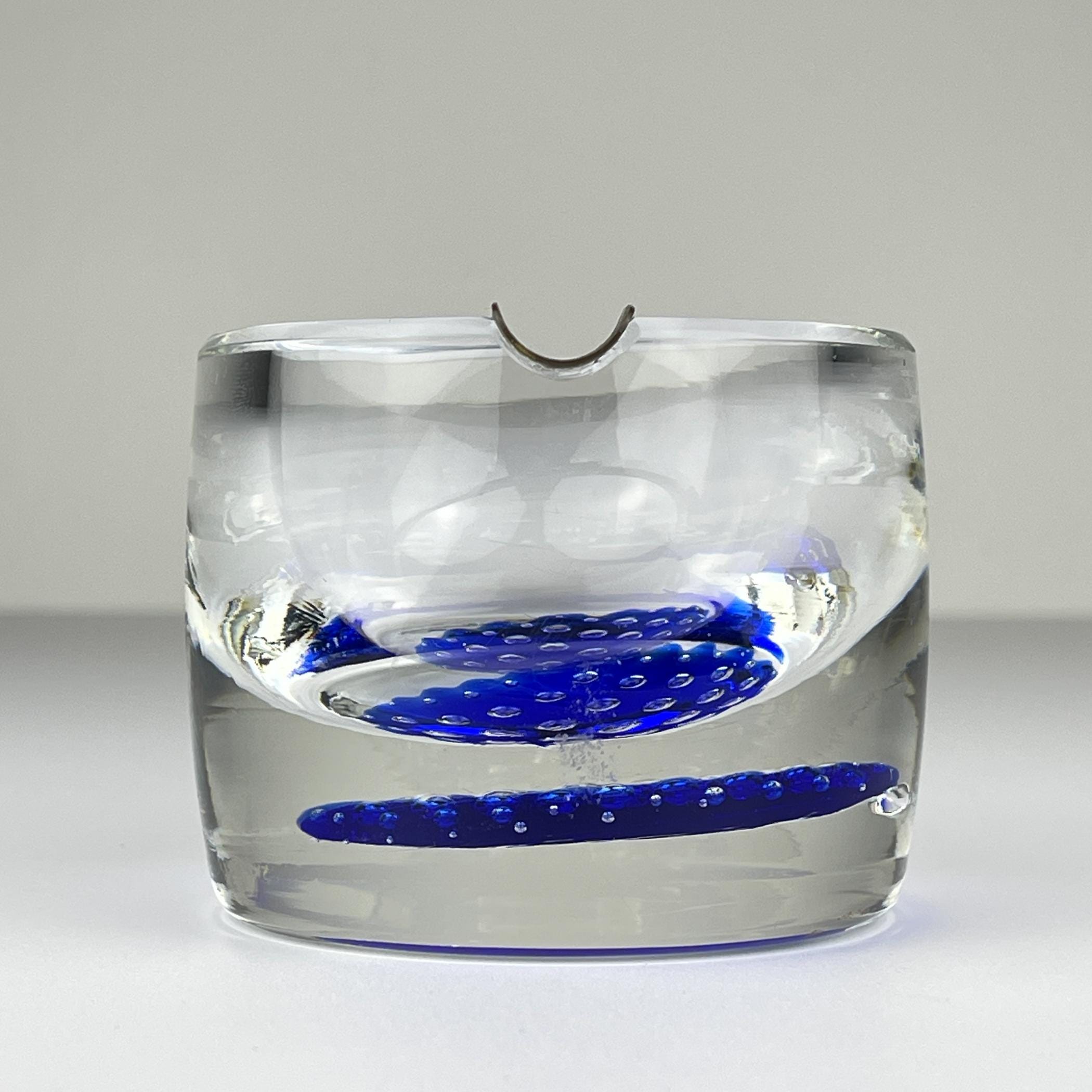 Original blue murano glass ashtray, Italy, 1970s, Vintage Home Decor