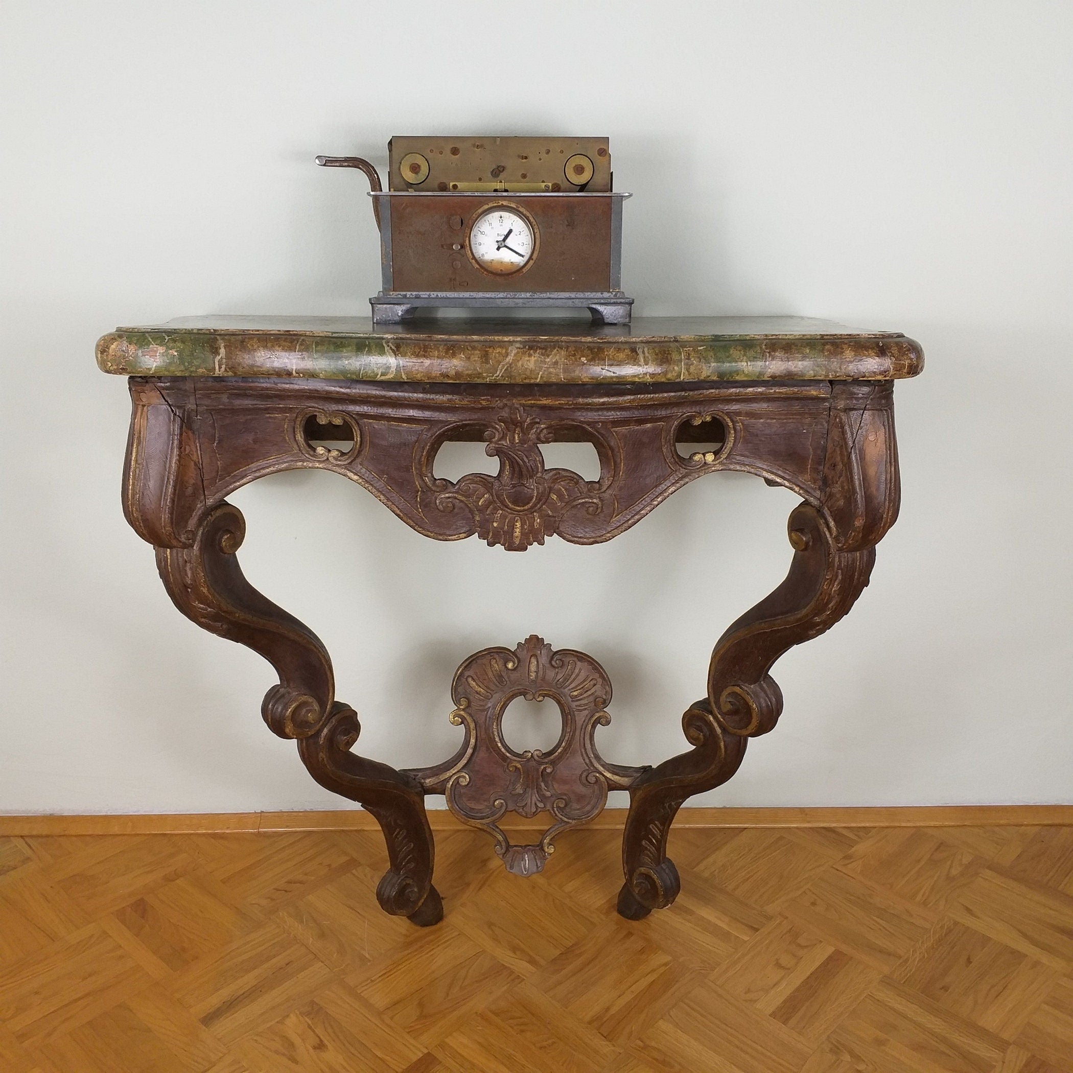 Antique old church console table 19th century Germany Original decorative wood carving Baroque