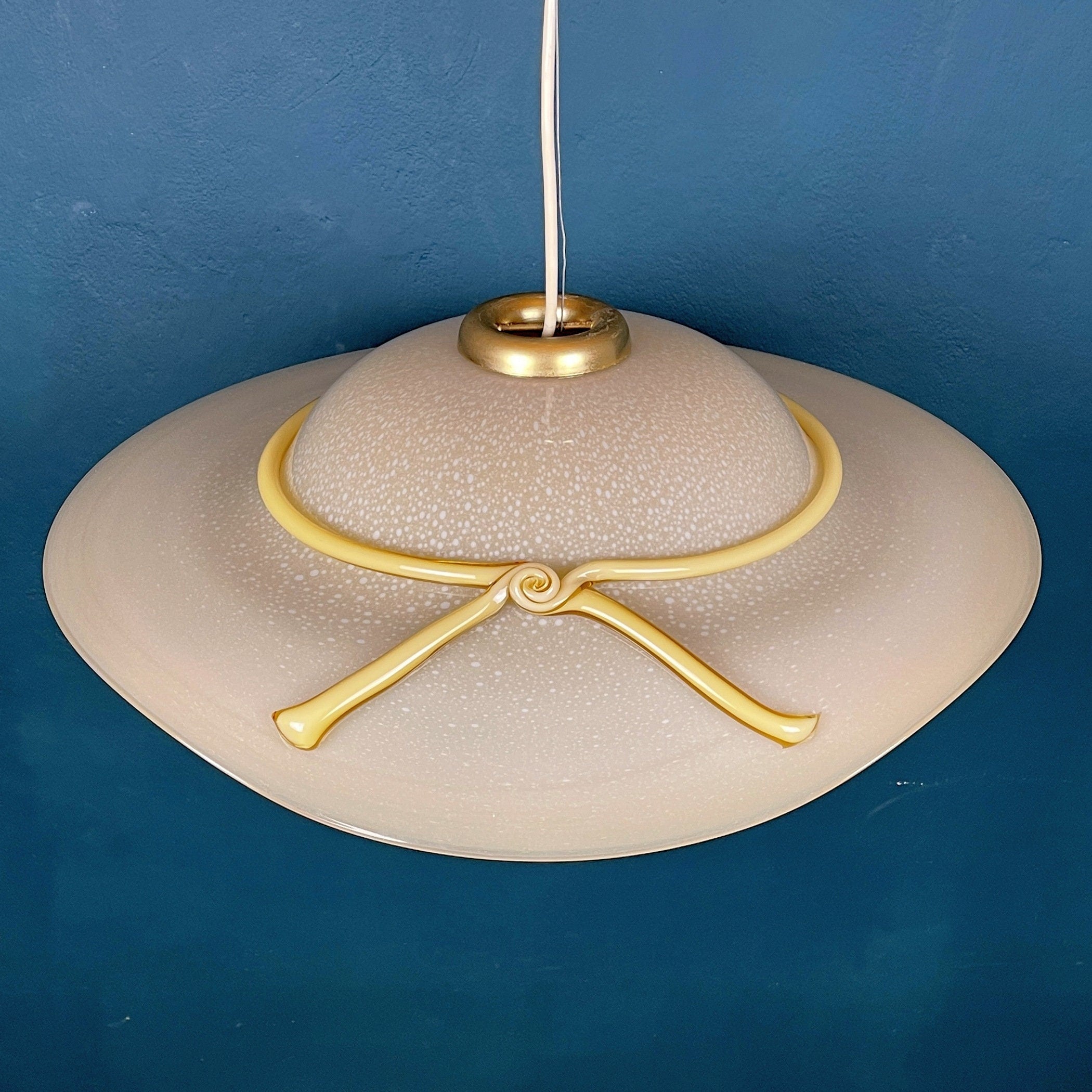 Murano pendant lamp woman's wide-brim-hat Italy 1970s Mid-century italian lighting