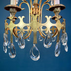Vintage Italian Chandelier: 1960s Bronze 5-Arm Crystal Drop Light
