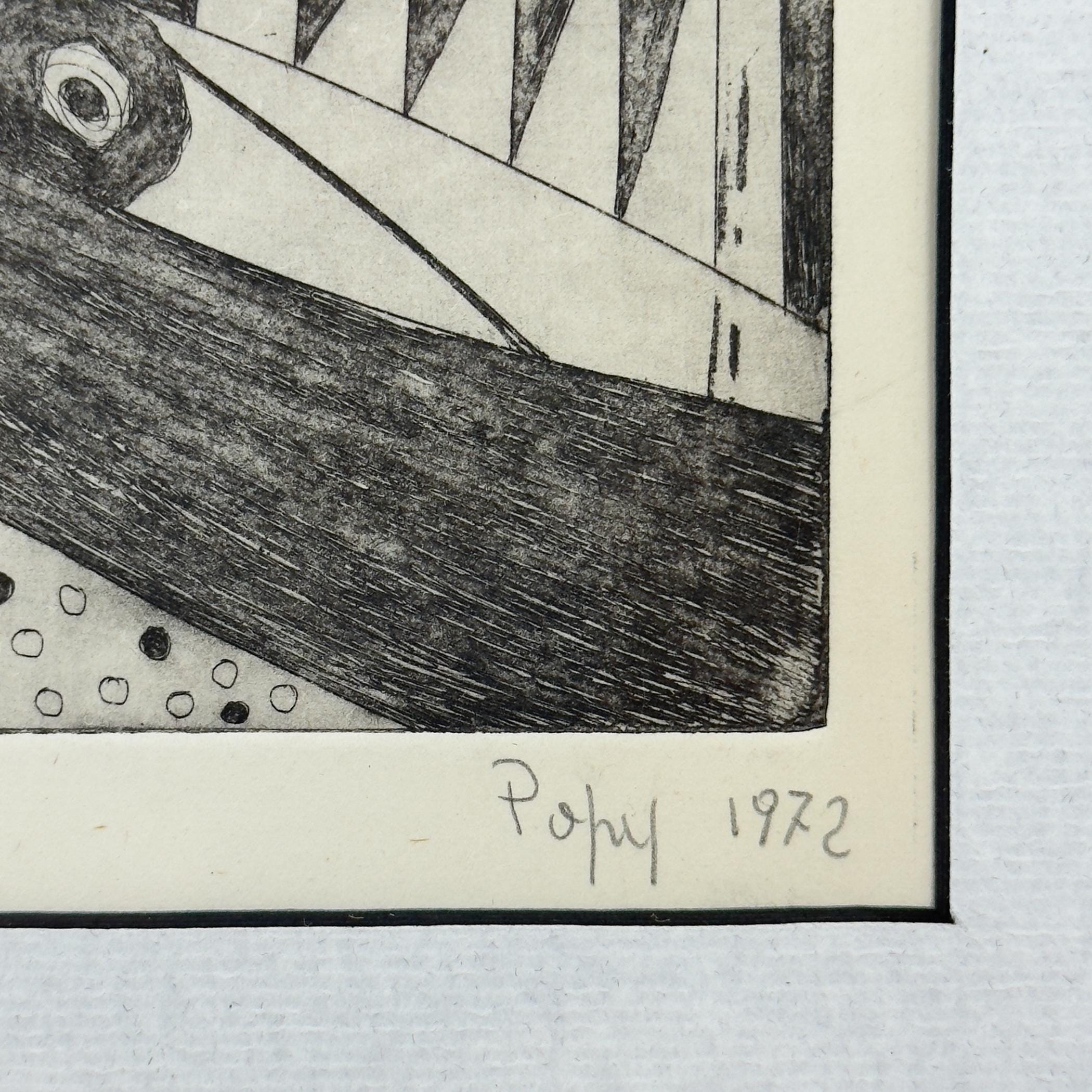 Graphics, etching, signature "Popy", Italy 1972