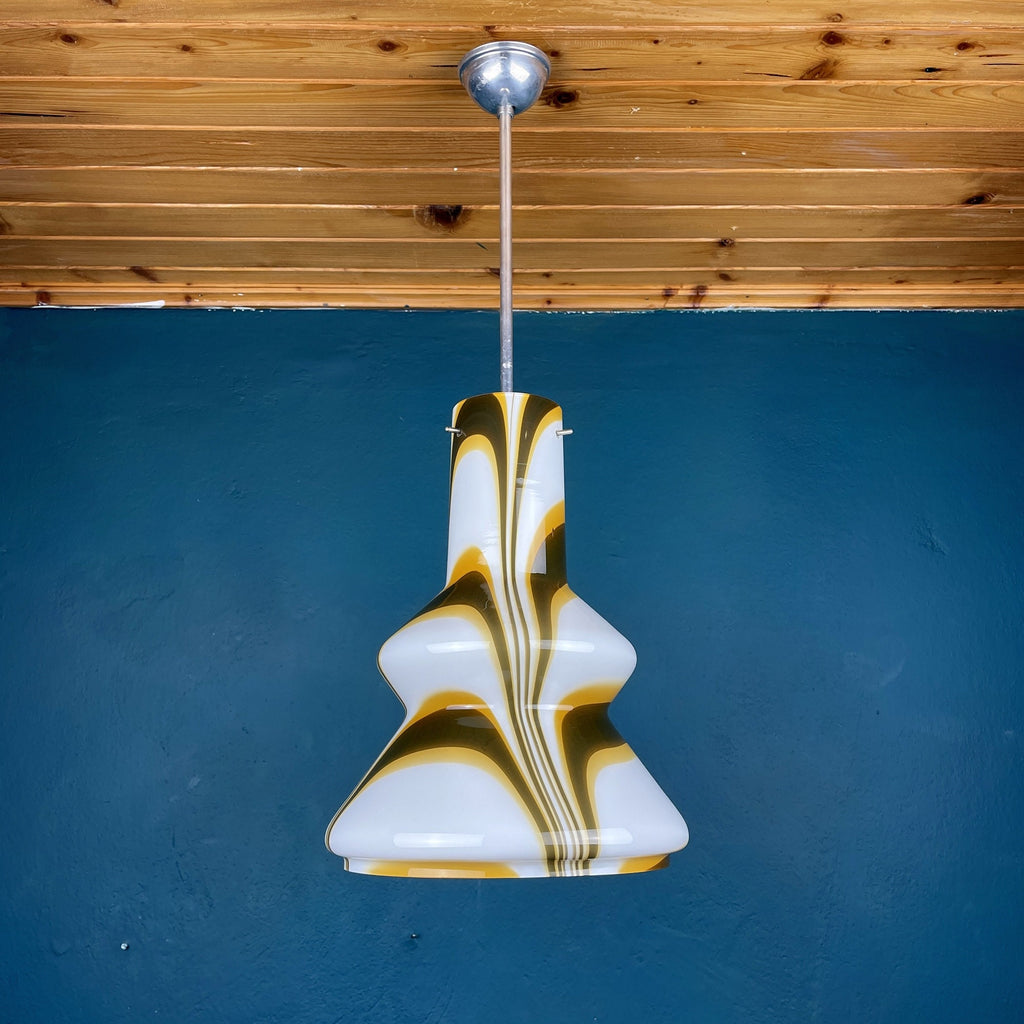 Mid-century brown opaline murano glass pendant lamp Italy 1950s