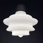 Large mid-century opaline white glass hanging lamp Italy 1960s Art deco Italian modern