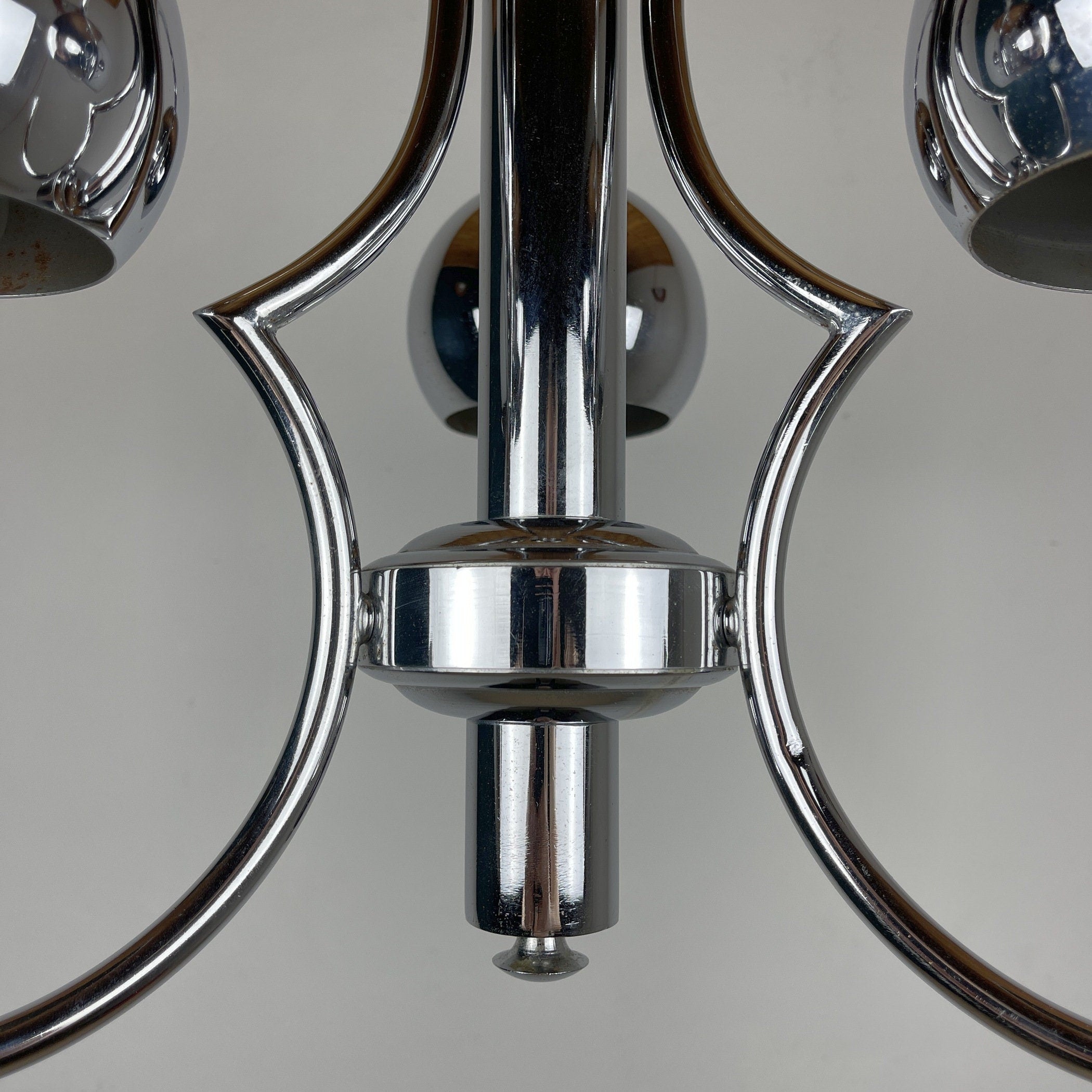 Vintage Italian Eyeball Pendant Lamp: Chrome Space Age Lighting, 1970s