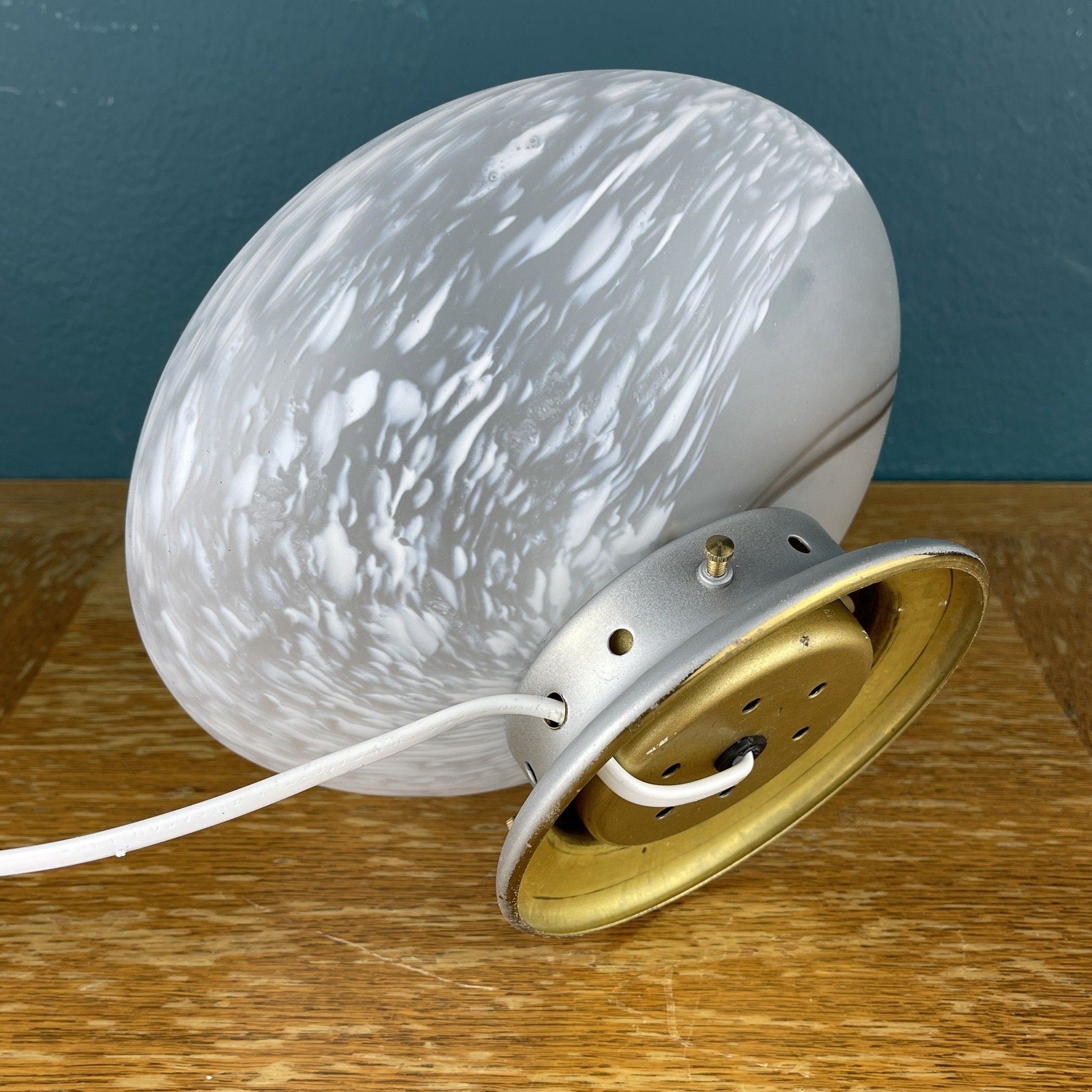 Vintage Murano Glass Night Lamp: 80s Italian Swirl Sphere Table Lamp